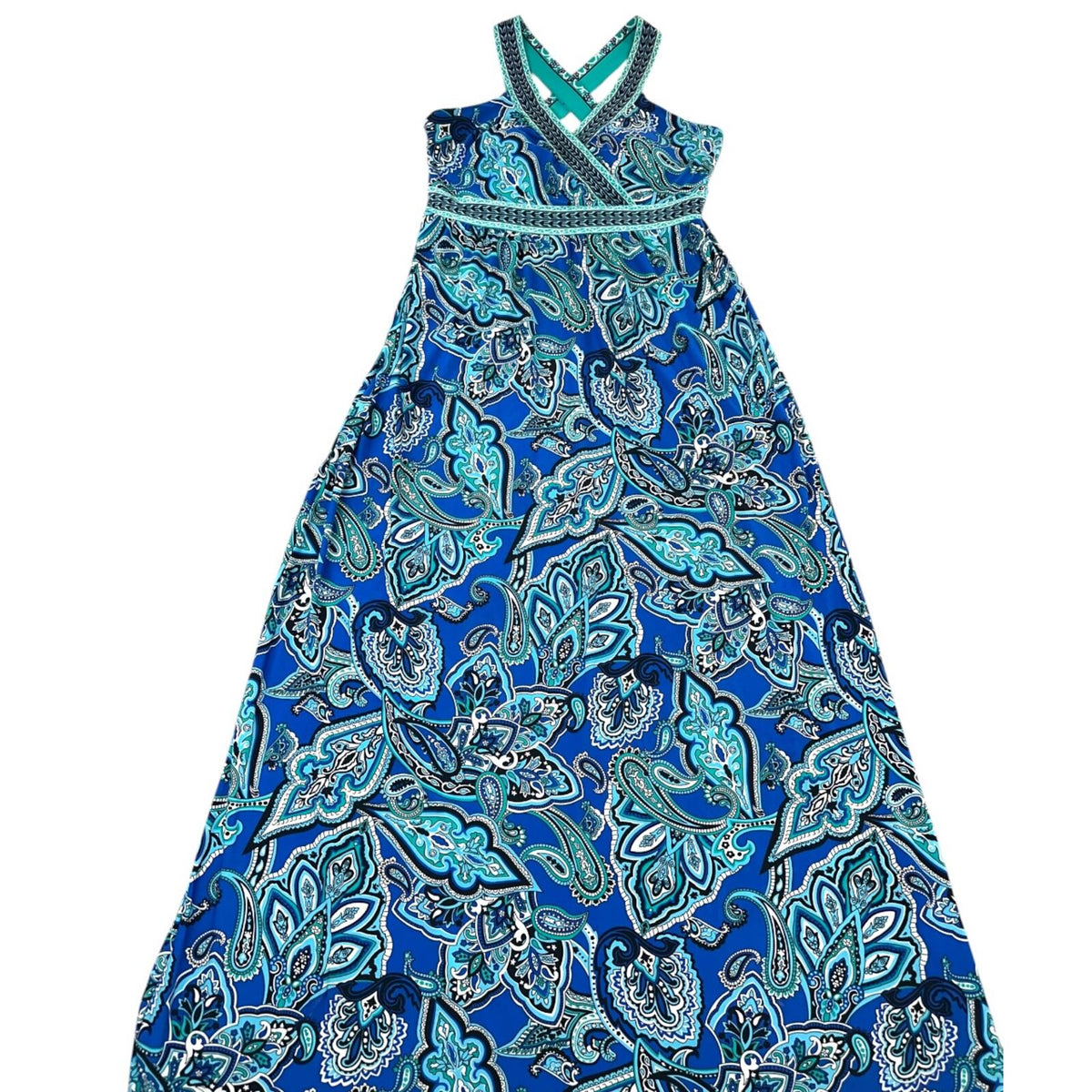 INC International Concepts Blue Paisley Maxi Dress with Empire Waist