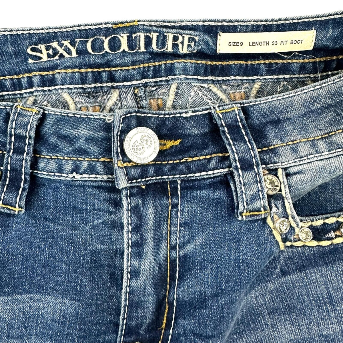 Sexy Couture Blue Embroidered Flare Jeans with Raw Fringe Hem Y2K Western