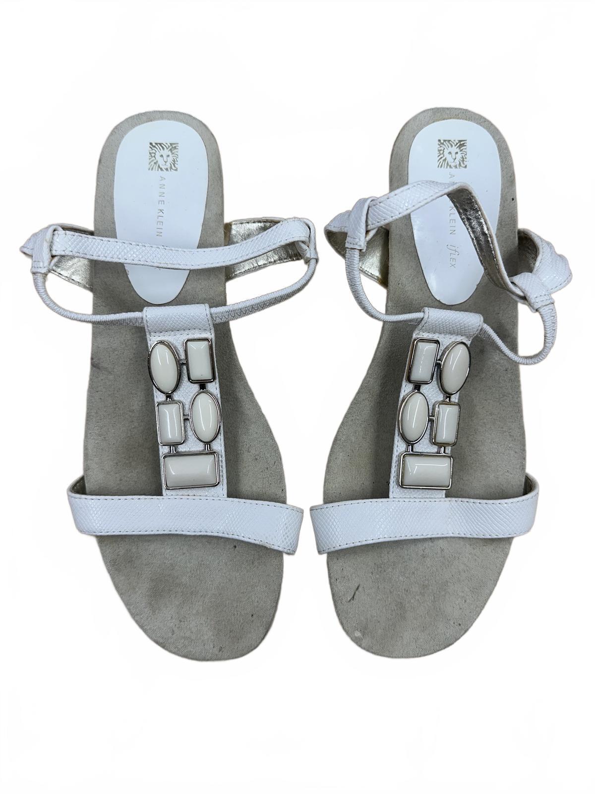 Anne Klein White Sandals with Gemstone Embellishments and Kitten Heel