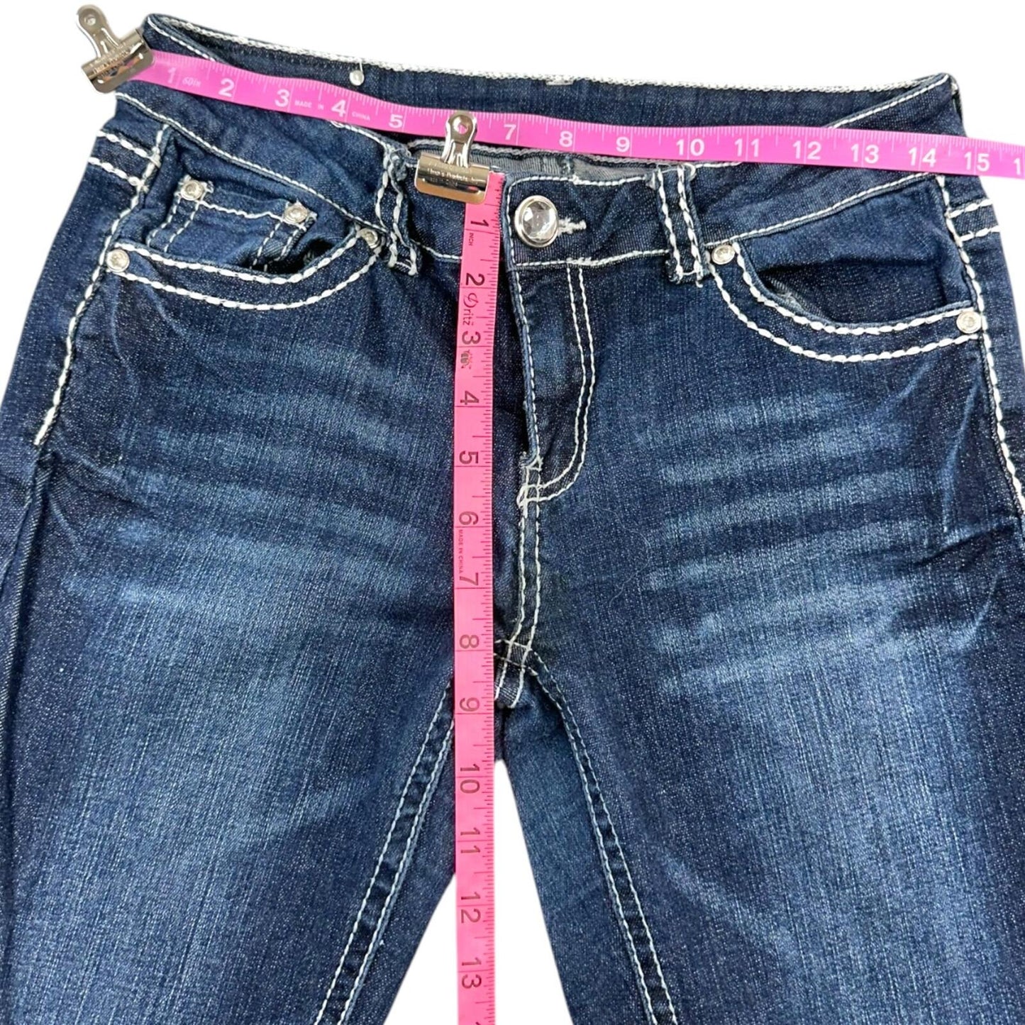Denim Couture Blue Flare Jeans with Fleur de Lis Embroidered Pockets