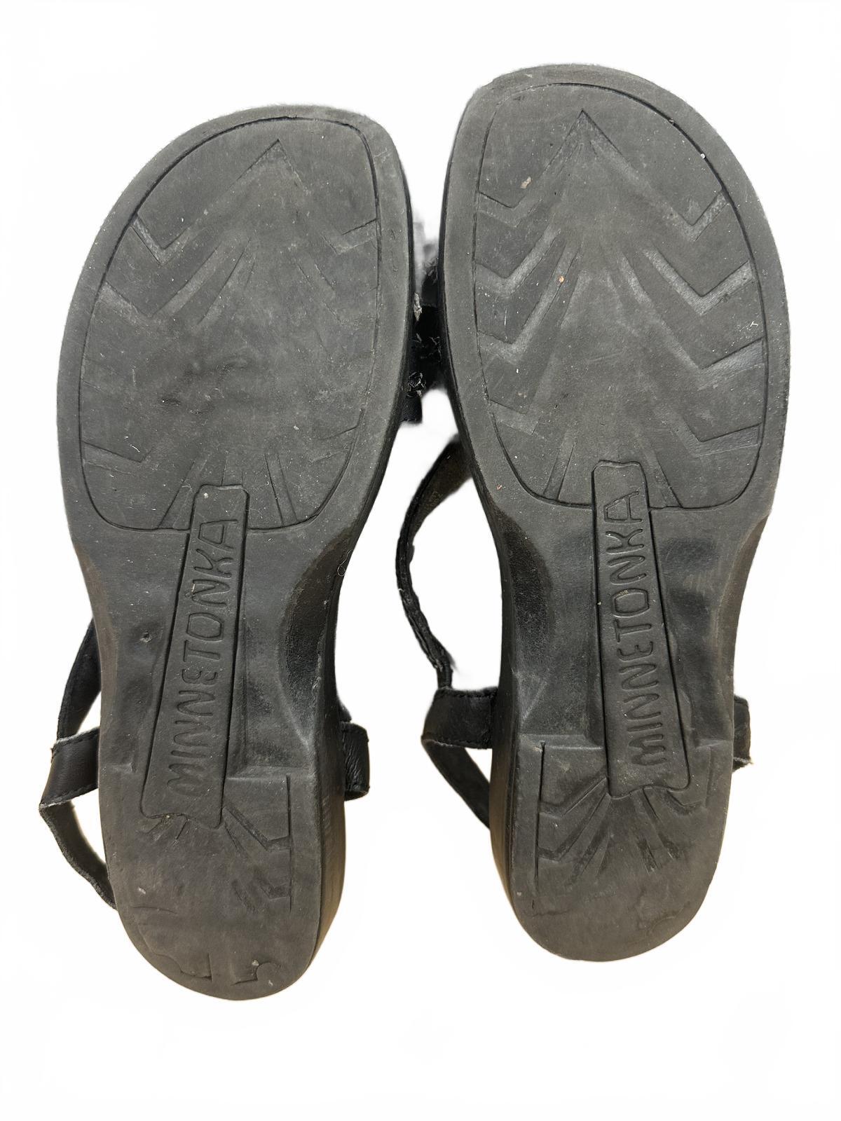 Minnetonka Black Leather Braided Strap Sandals Casual Summer Footwear