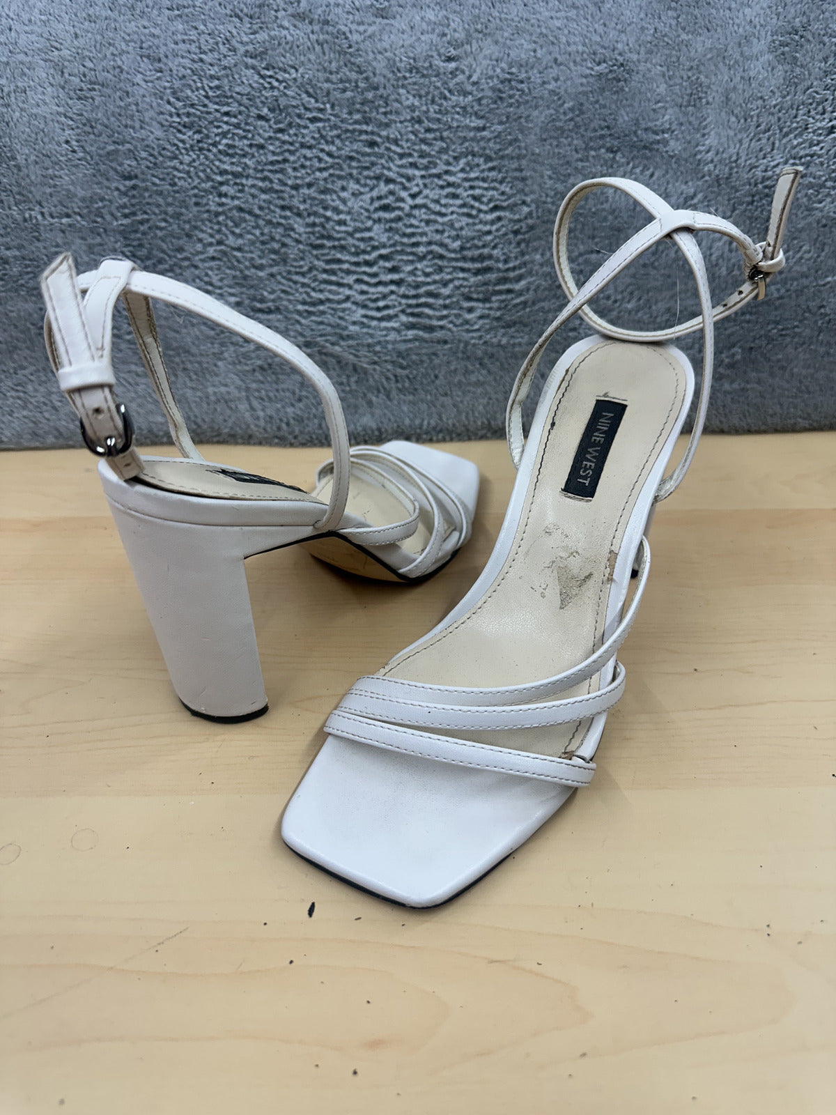 Nine West White Strappy Block Heel Sandals