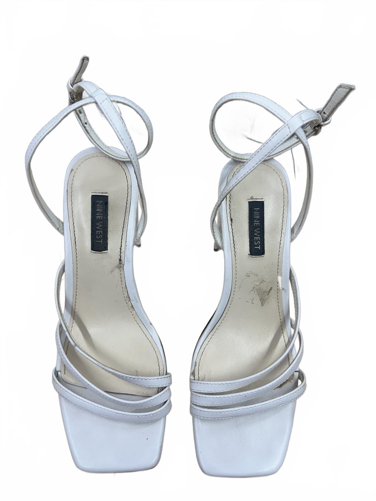 Nine West White Strappy Block Heel Sandals