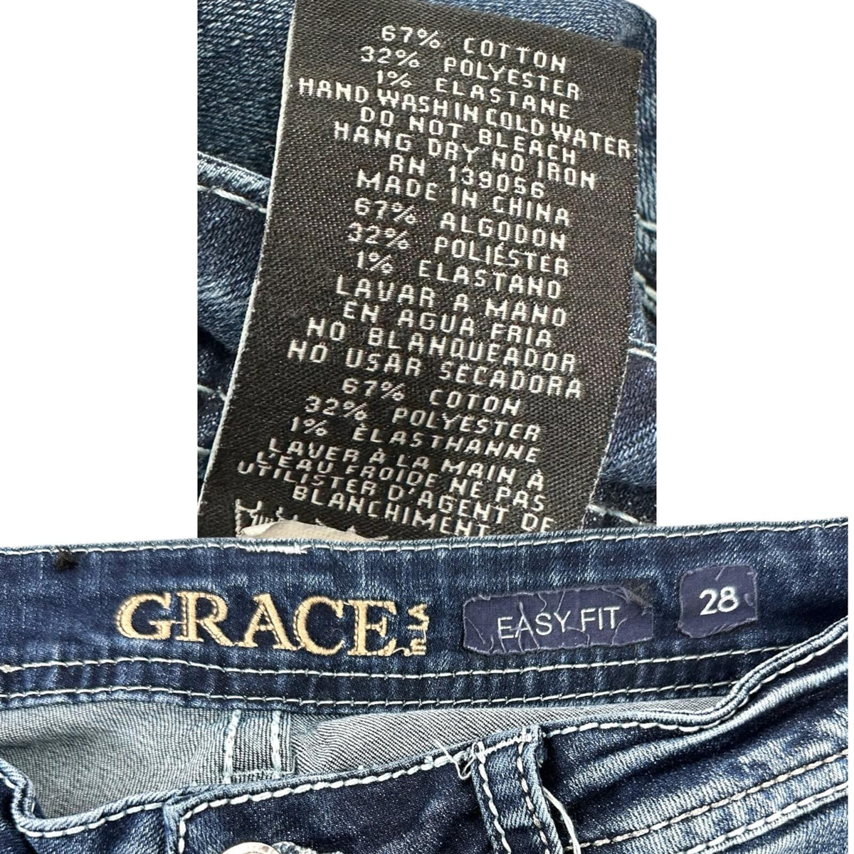 Grace In LA Embroidered Blue Flare Jeans with Crystal