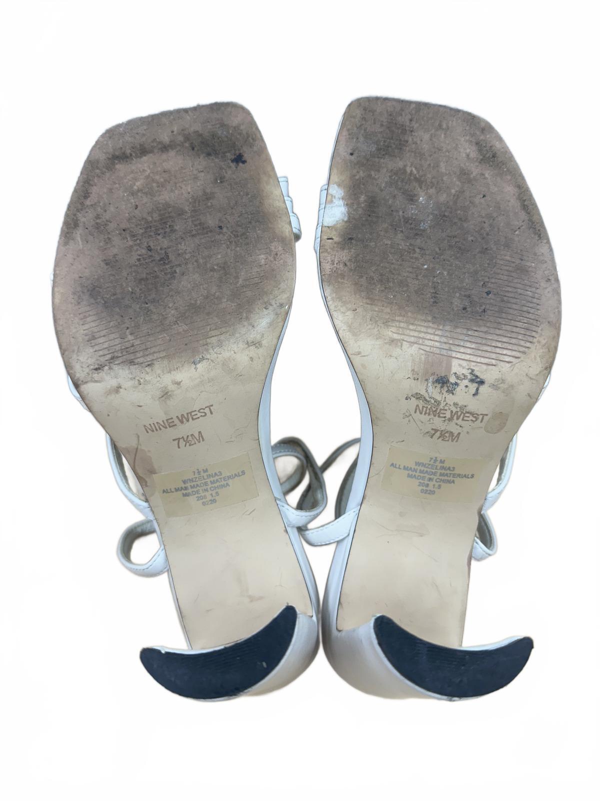 Nine West White Strappy Block Heel Sandals