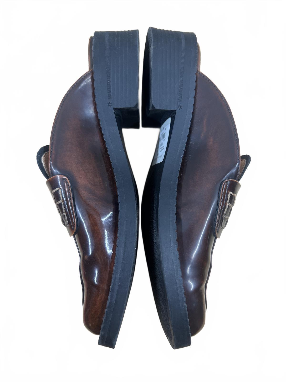 Lisa Vicky Brown Leather Slip On Loafers Classic Contemporary Square Toe Mules