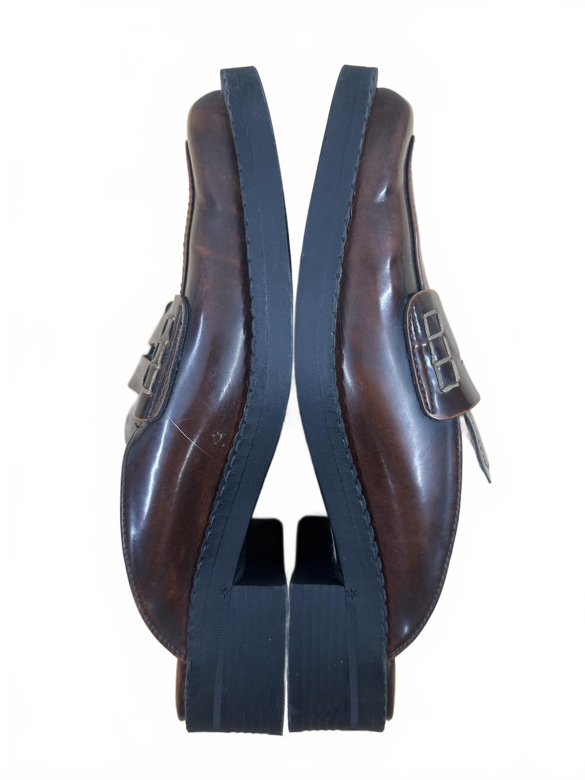 Lisa Vicky Brown Leather Slip On Loafers Classic Contemporary Square Toe Mules