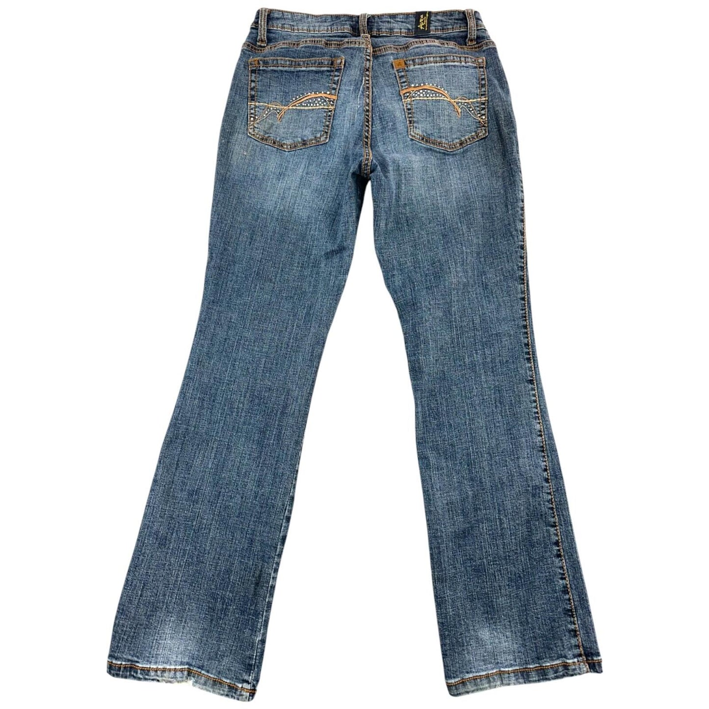 Wrangler Aura Flare Jeans Blue Gray Embroidered Rhinestone