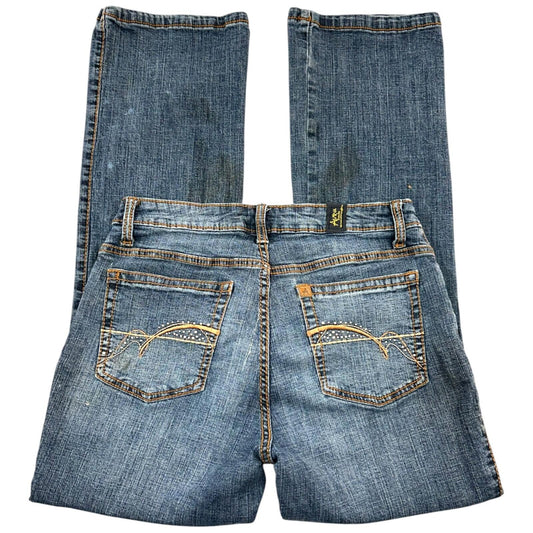 Wrangler Aura Flare Jeans Blue Gray Embroidered Rhinestone