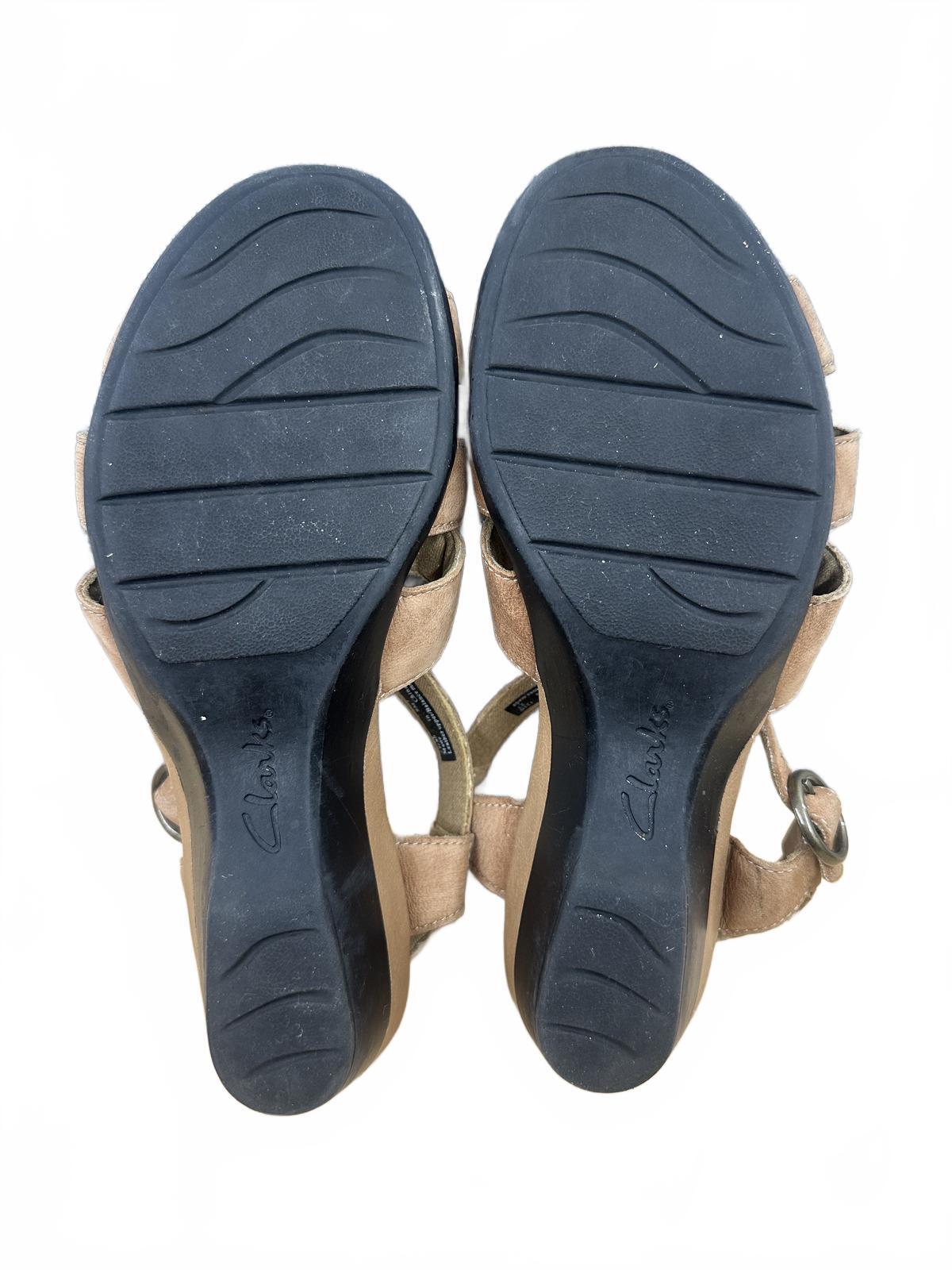 Clarks Taupe Leather Slingback Wedge Sandals Casual Summer Bohemian