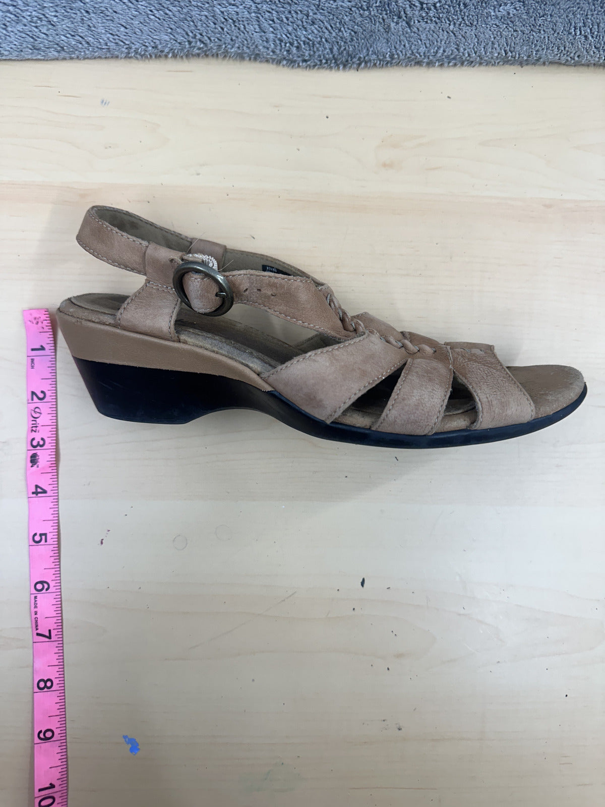 Clarks Taupe Leather Slingback Wedge Sandals Casual Summer Bohemian