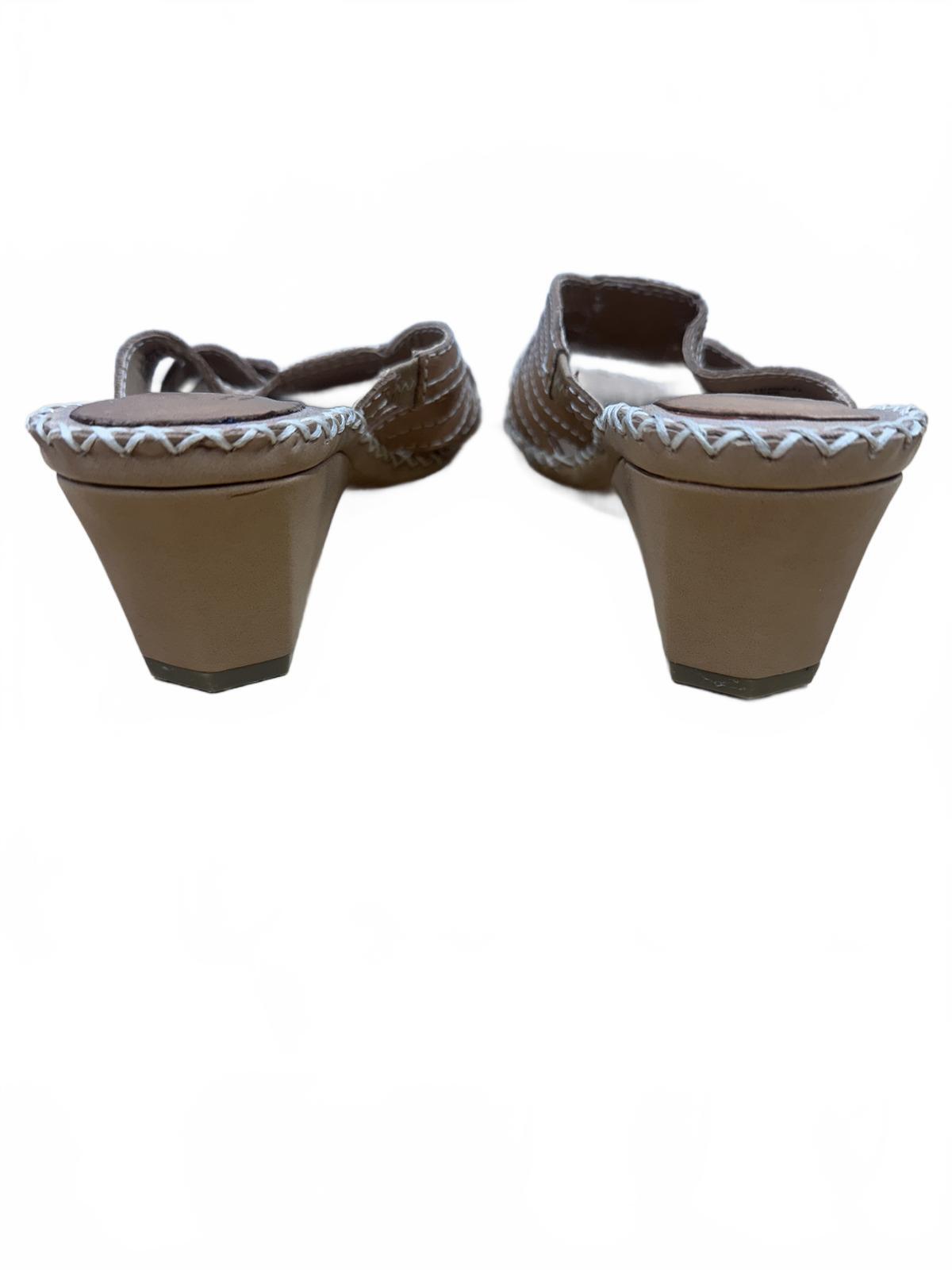 White Mountain Tan Leather Strappy Sandals with White Stitching