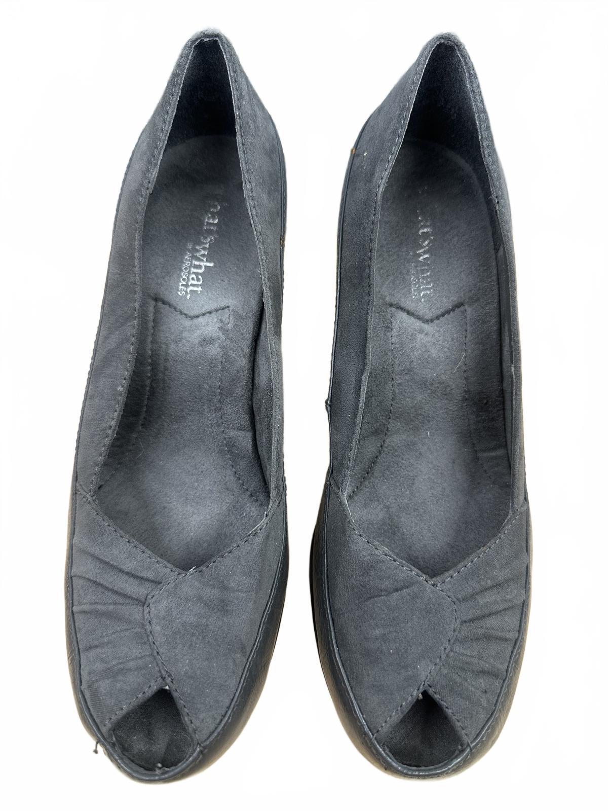 What's What by Aerosoles Gray Suede Peep Toe Heels Classic Vintage Style