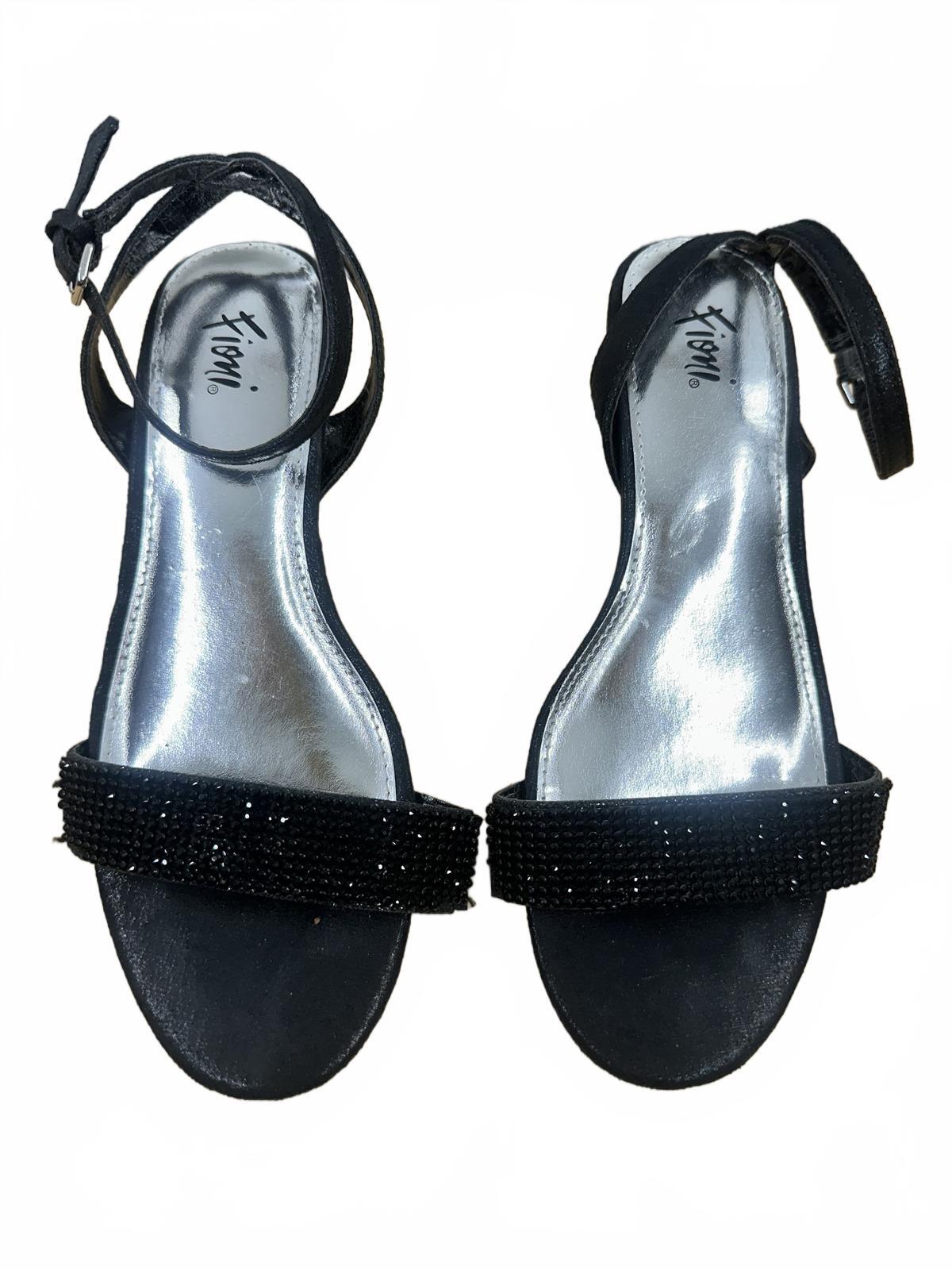 FIONI Black Beaded Ankle Strap Heeled Sandals Elegant Formal Party Shoes