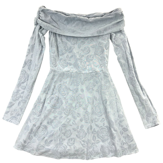 Wild Fable Blue Grey Velvet Rose Mini Dress