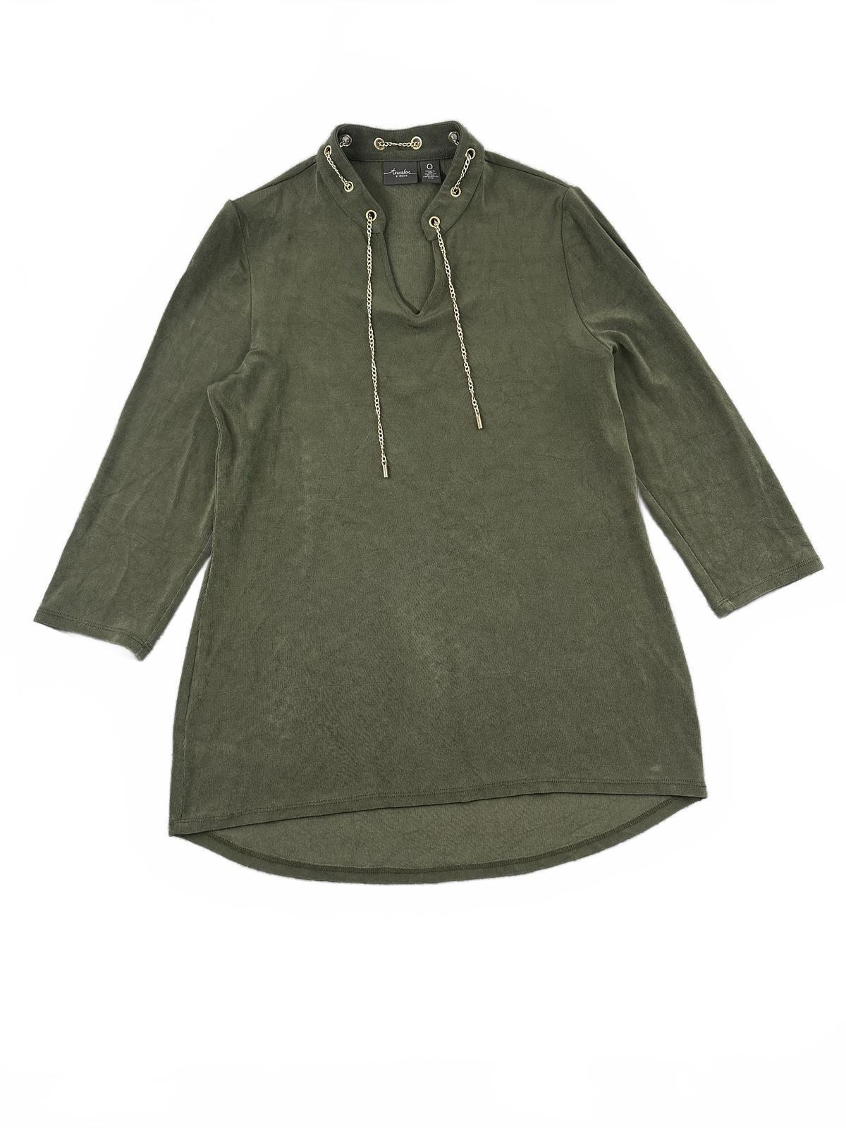 Chico's Travelers Olive Green Tunic with Gold Chain Detail Casual
