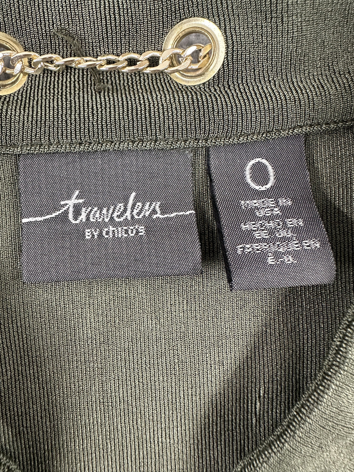 Chico's Travelers Olive Green Tunic with Gold Chain Detail Casual