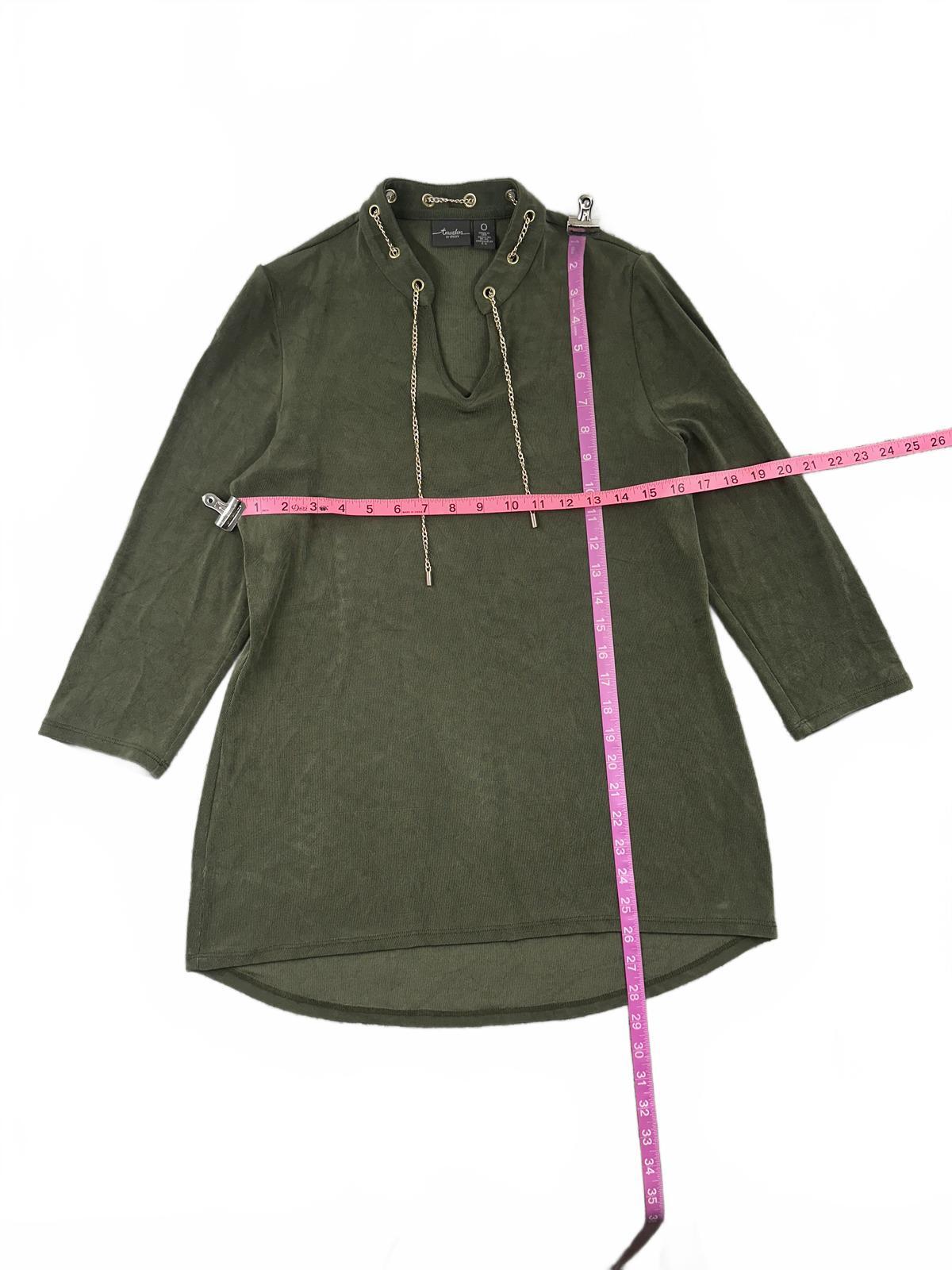 Chico's Travelers Olive Green Tunic with Gold Chain Detail Casual