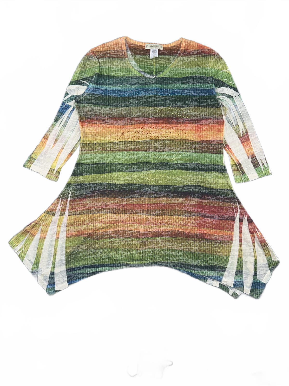 Jess & Jane Bohemian Striped Tunic Sweater in Multicolor with Sparkle Detail