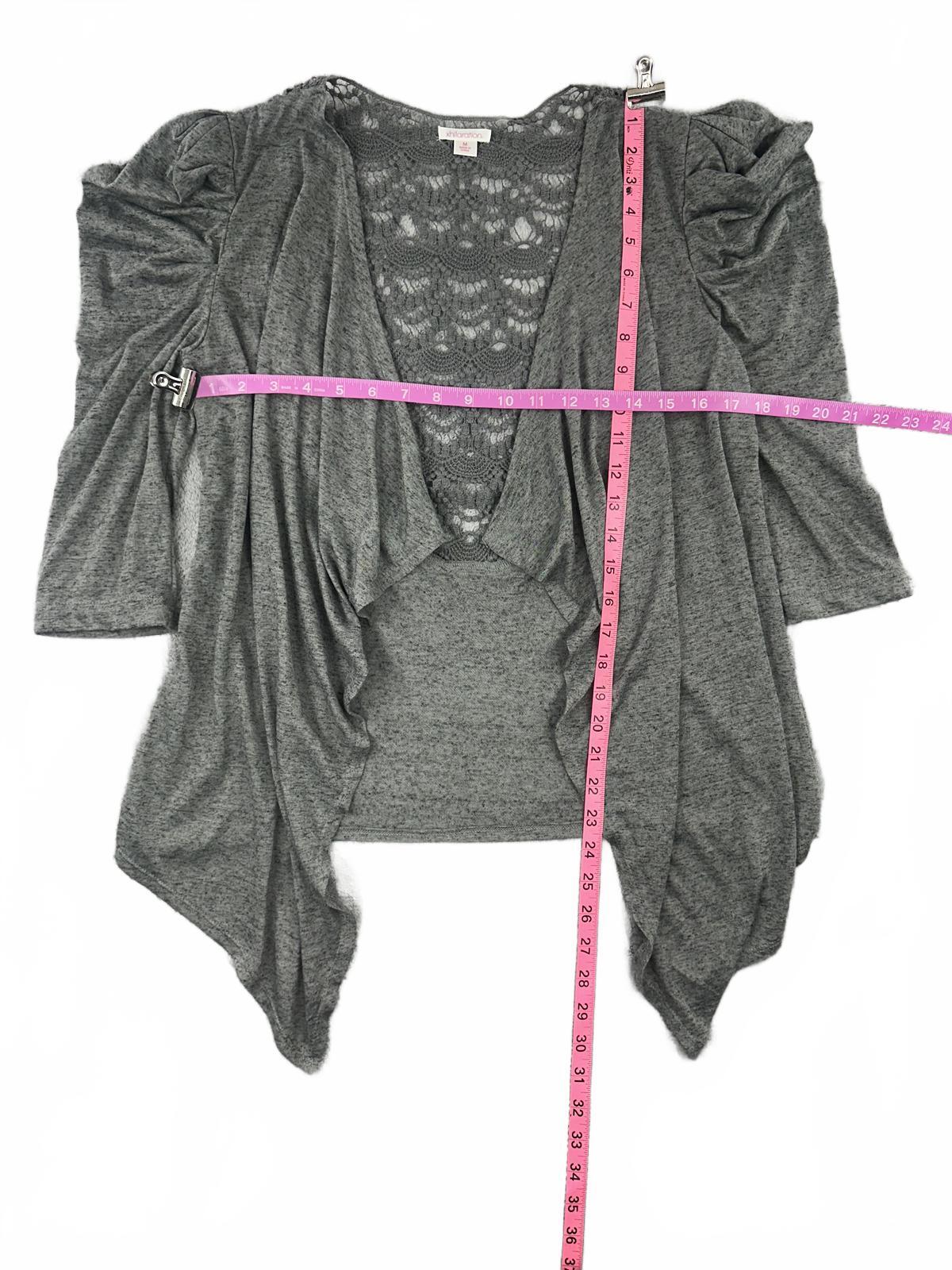 Xhilaration Gray Lace Back Open Front Cardigan with Puff Sleeves Feminine