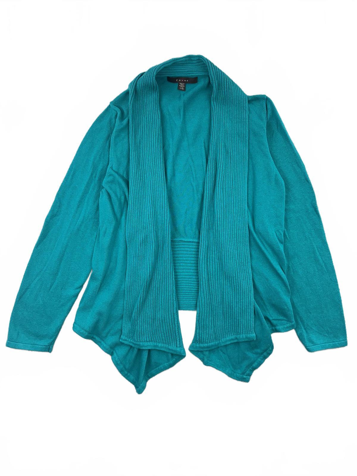 Fever Teal Open Front Cardigan Sweater Ribbed Shawl Collar Y2K Casual