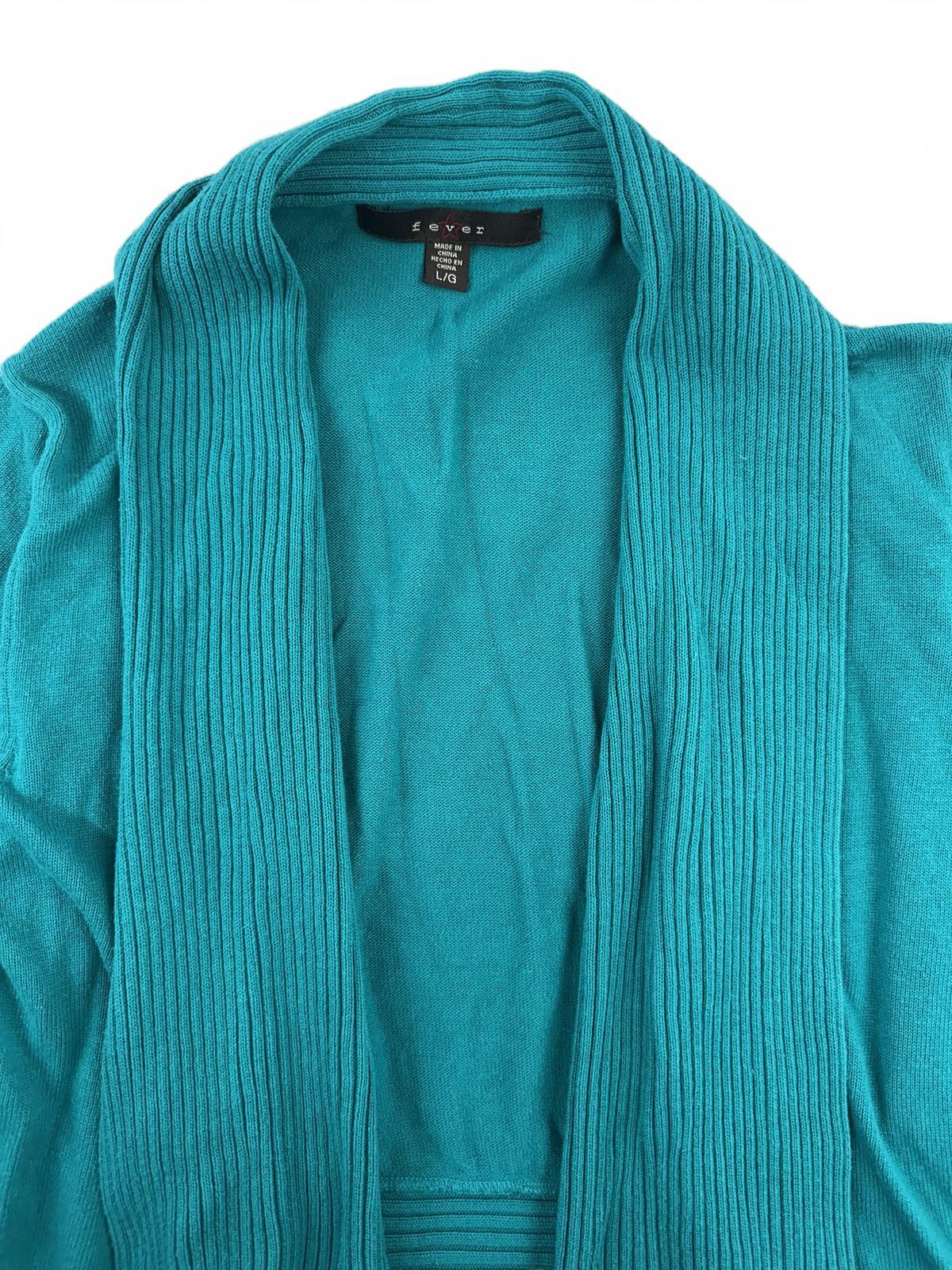 Fever Teal Open Front Cardigan Sweater Ribbed Shawl Collar Y2K Casual