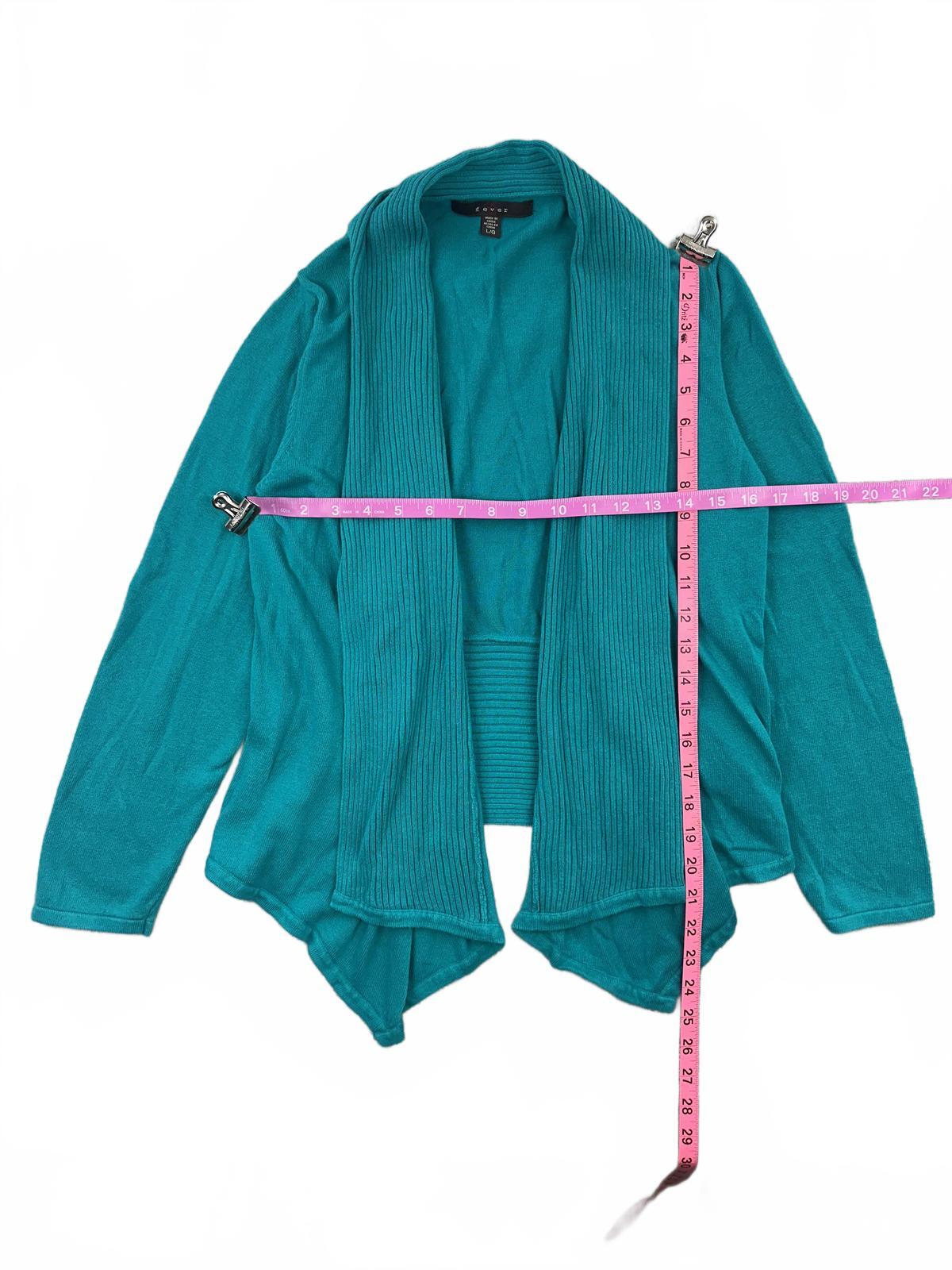 Fever Teal Open Front Cardigan Sweater Ribbed Shawl Collar Y2K Casual