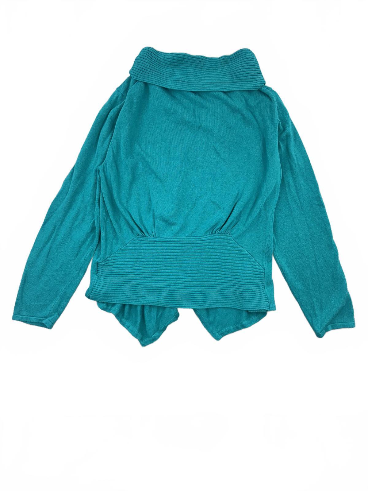 Fever Teal Open Front Cardigan Sweater Ribbed Shawl Collar Y2K Casual