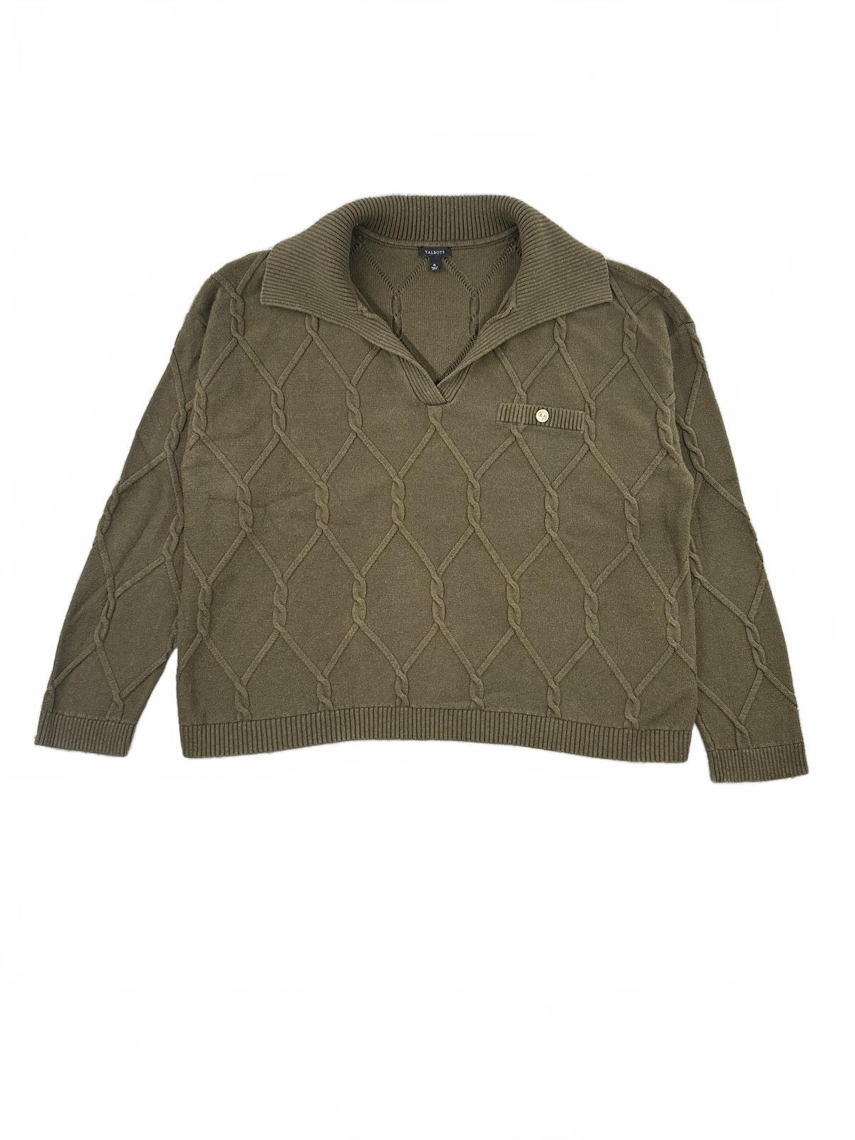 Talbots Vintage Olive Green Cable Knit Sweater Classic Preppy Knitwear