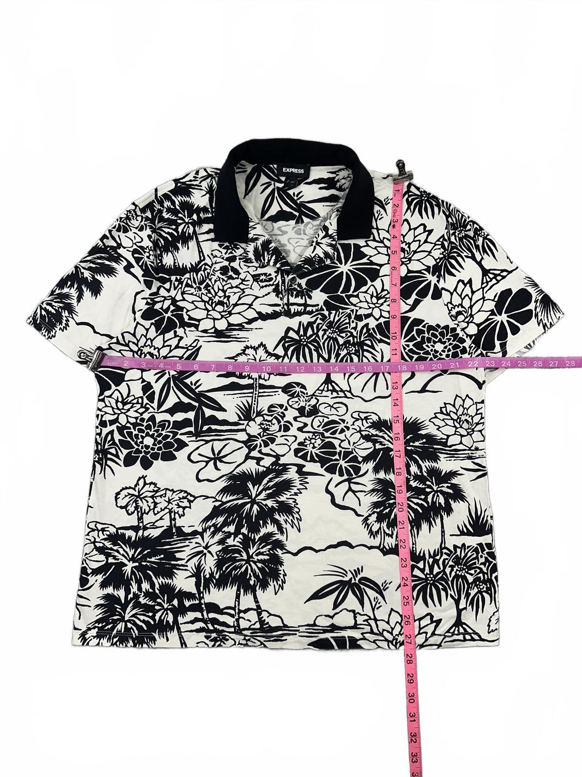 Express Black and White Tropical Print Polo Shirt