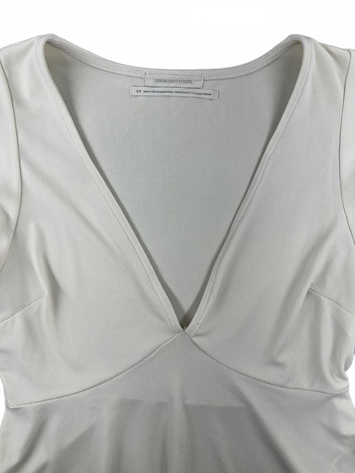 Urban Outfitters Cream Peplum Top with Flutter Sleeves and Deep V Neck