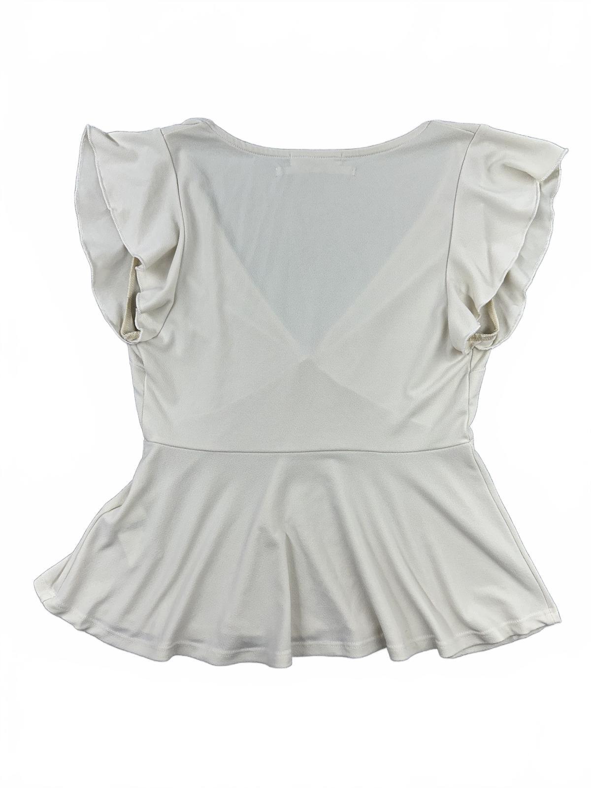 Urban Outfitters Cream Peplum Top with Flutter Sleeves and Deep V Neck