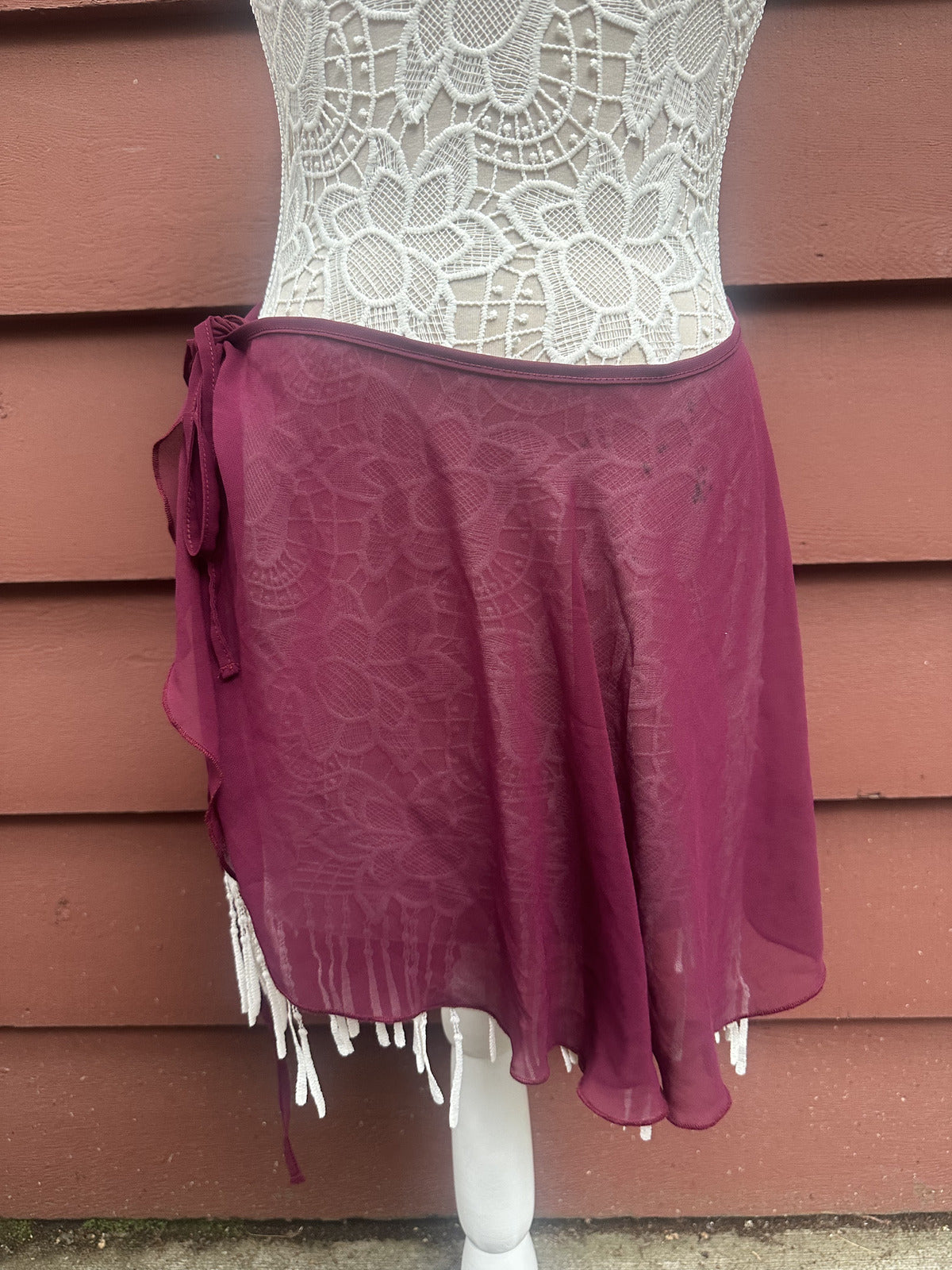Sheer Burgundy Wrap Skirt Bohemian Feminine Flowing Summer Skirt