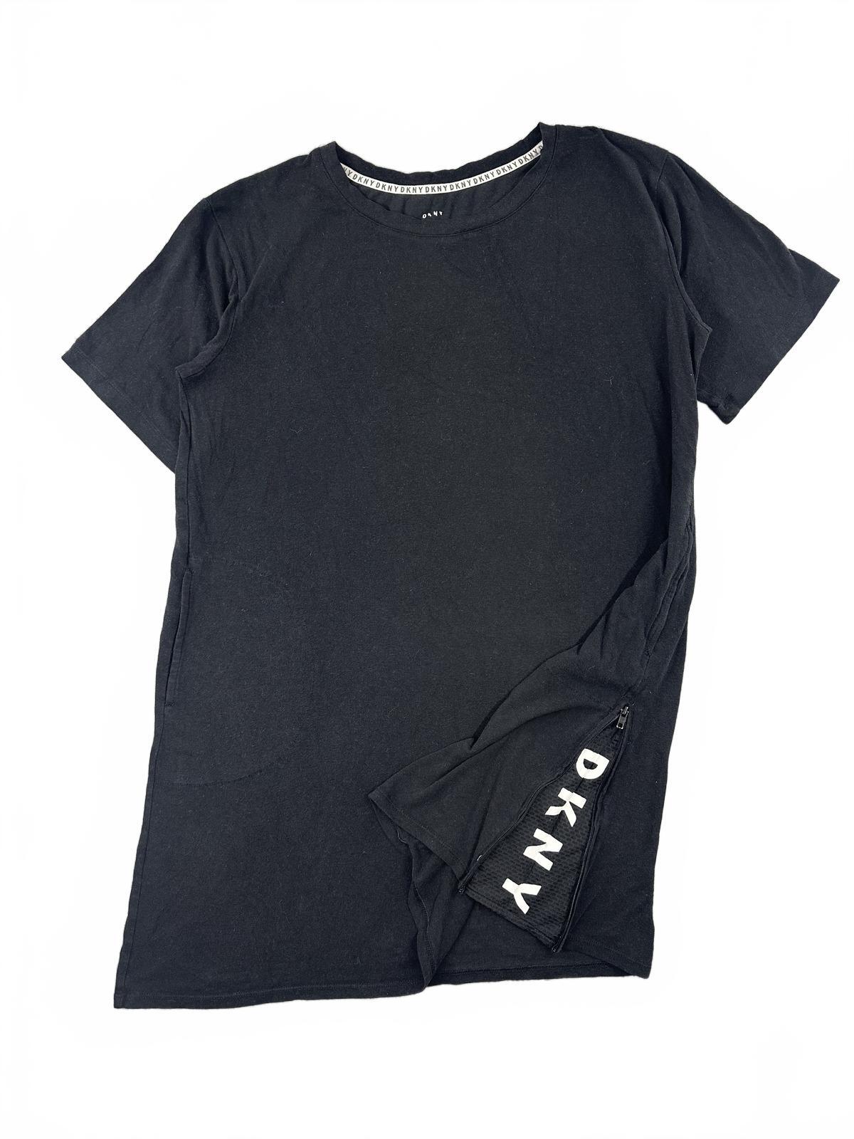 DKNY Black Oversized T Shirt Dress with Side Zipper Pocket Casual Streetwear