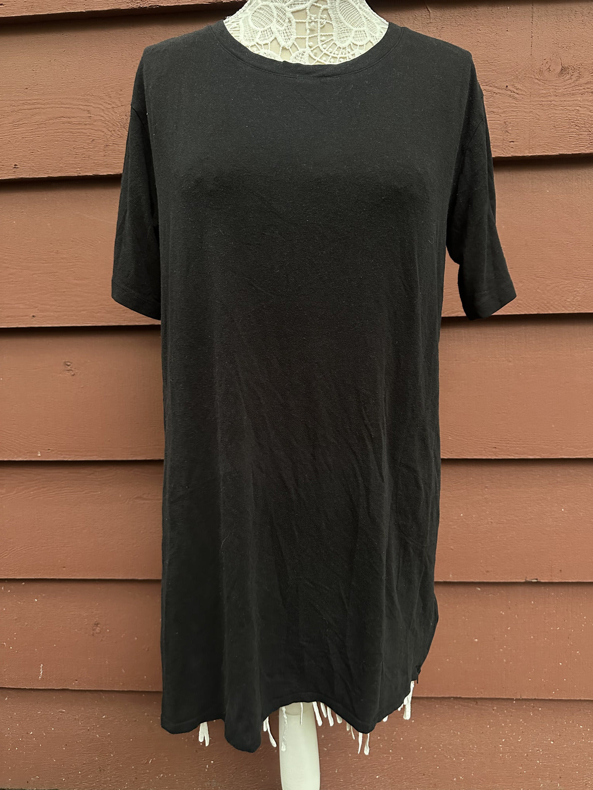 DKNY Black Oversized T Shirt Dress with Side Zipper Pocket Casual Streetwear