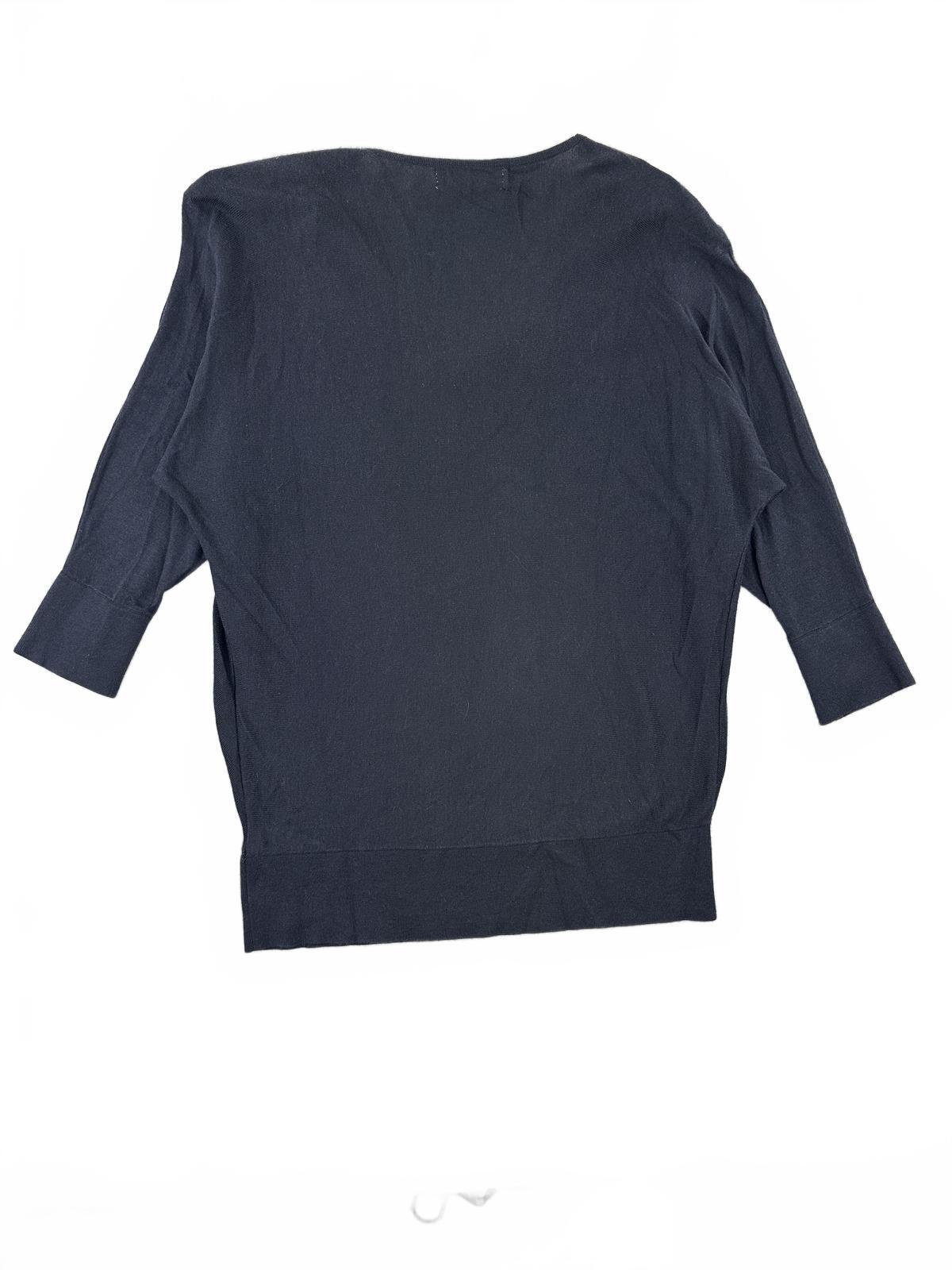 Michael Kors Navy Sweater with Draped Neckline and Gold Zipper Shoulder Accents