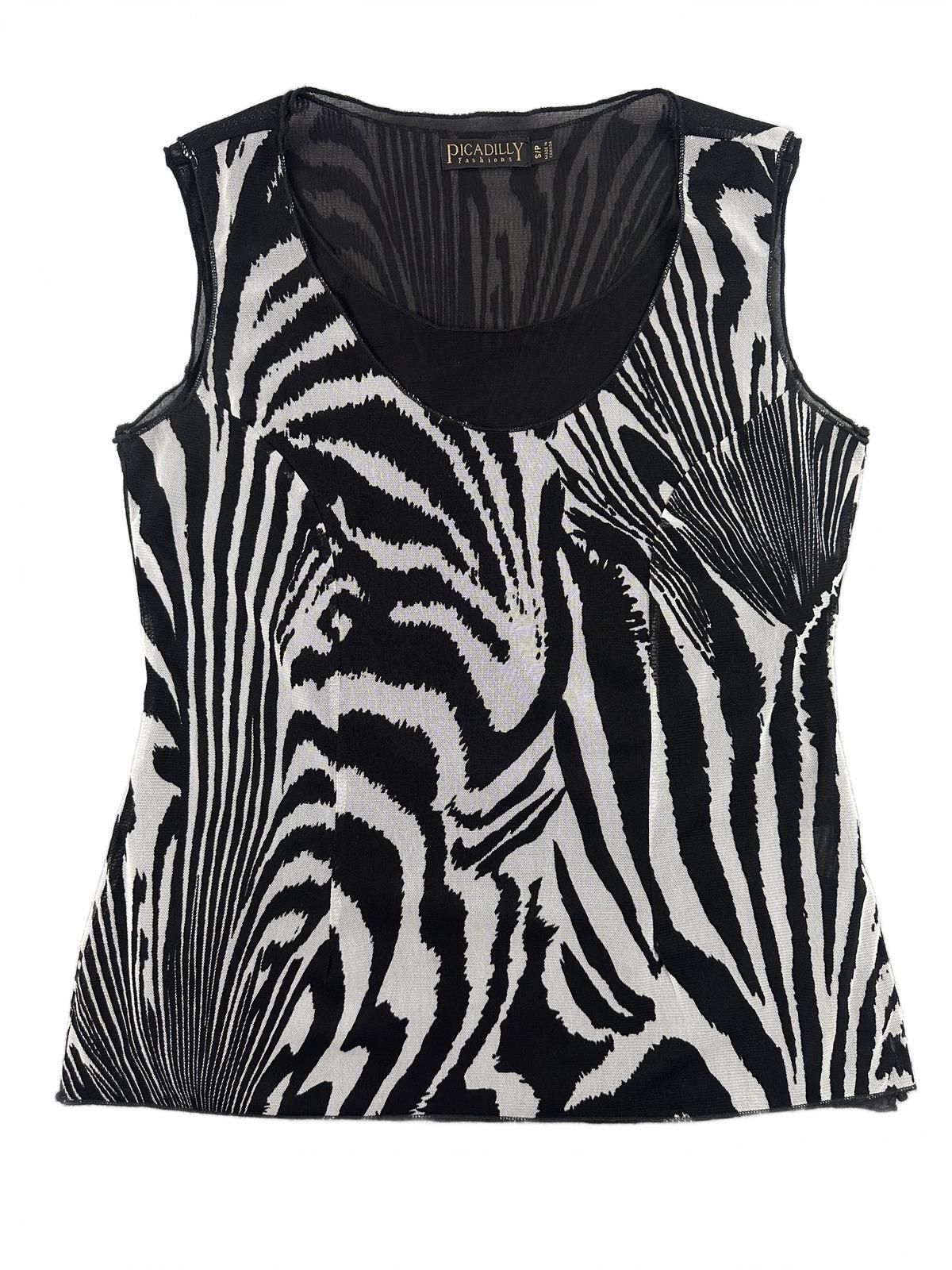 Picadilly Fashions Black and White Zebra Print Sleeveless Top