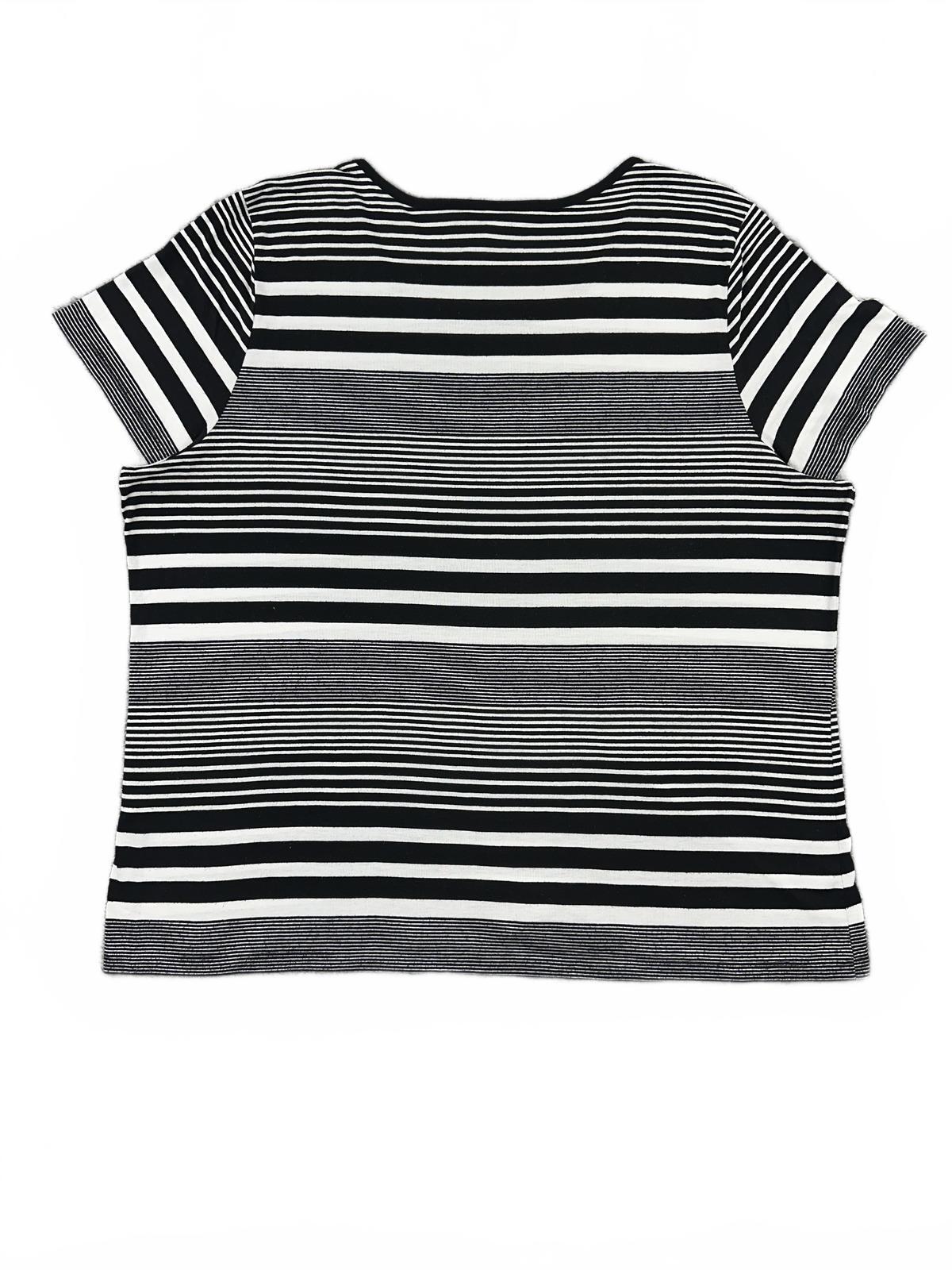 CJ Banks Black and White Striped Studded Short Sleeve Top Casual Y2K