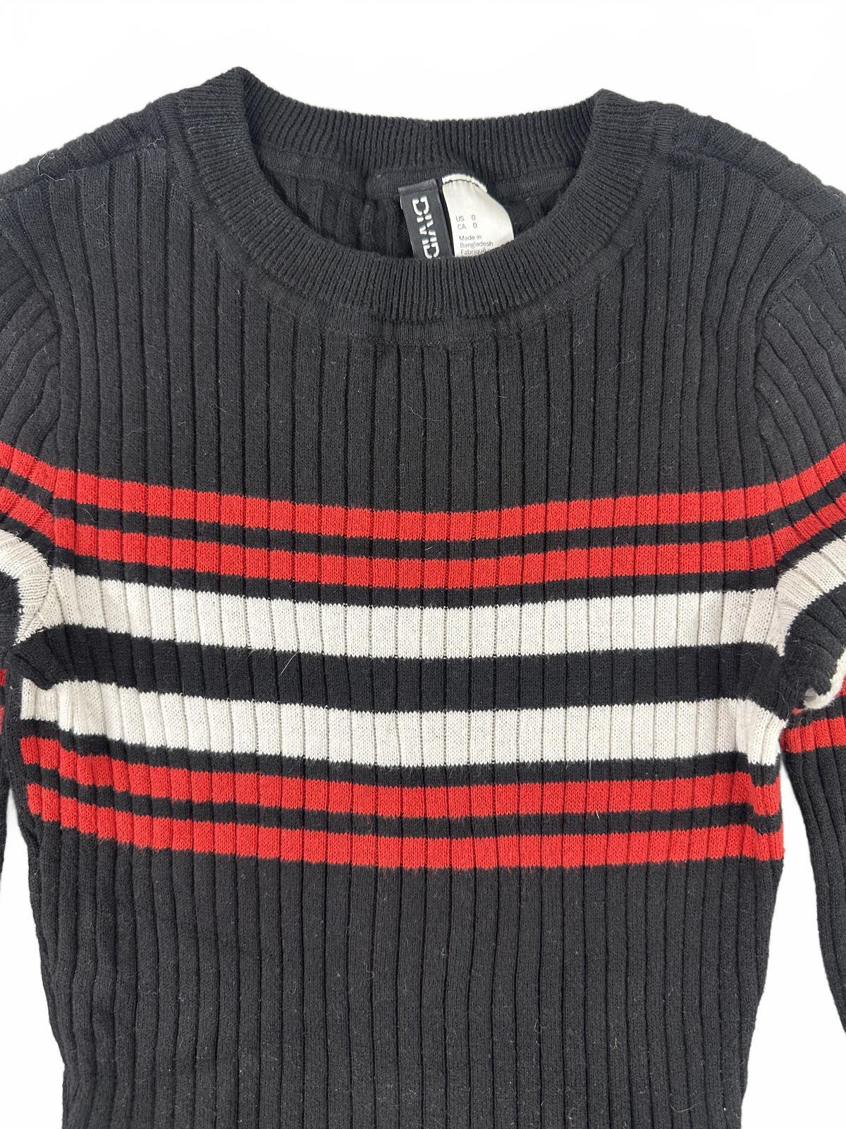 H&M Divided Ribbed Knit Sweater Dress Black Red White Striped Fitted Long Sleeve