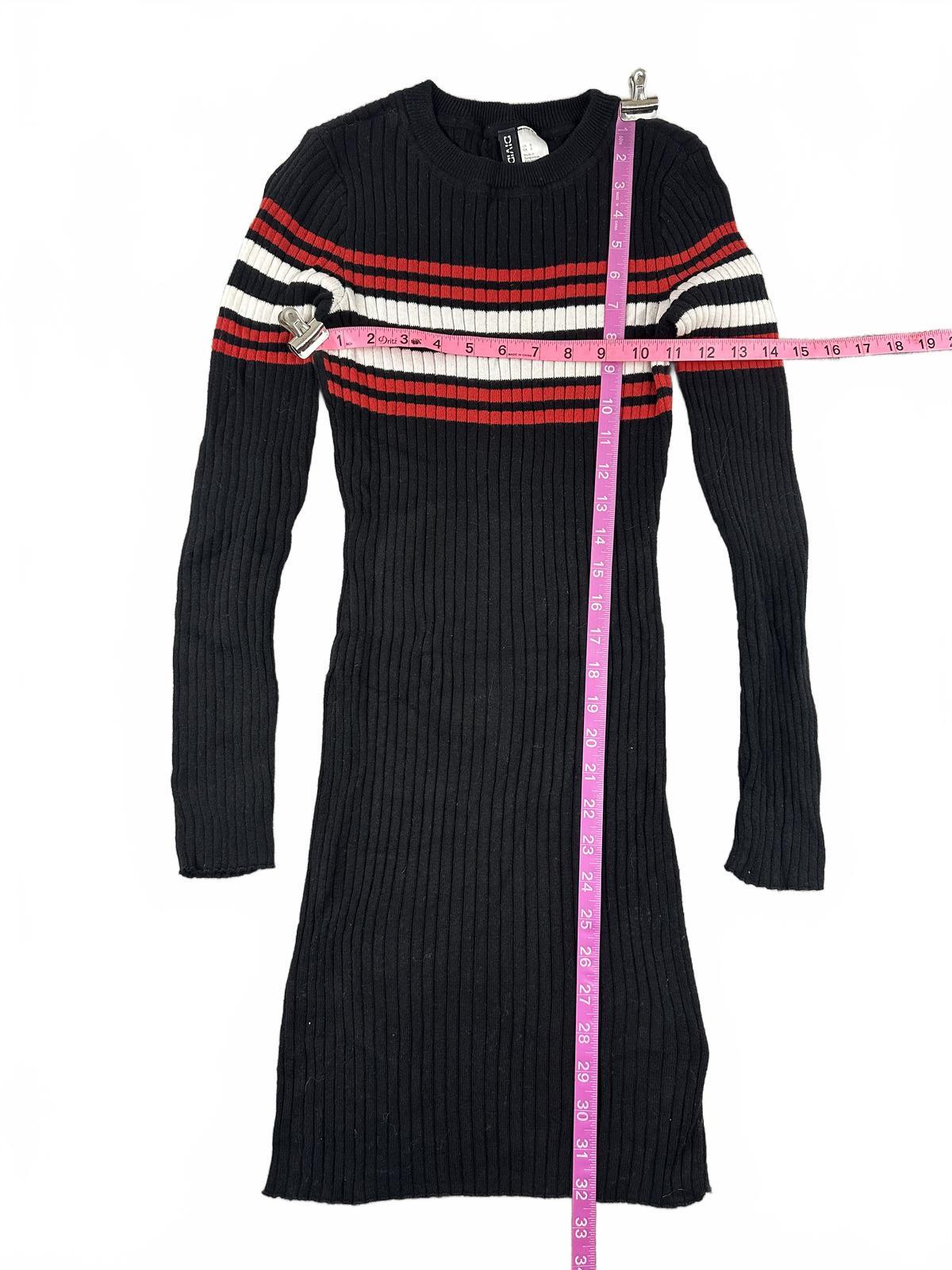 H&M Divided Ribbed Knit Sweater Dress Black Red White Striped Fitted Long Sleeve