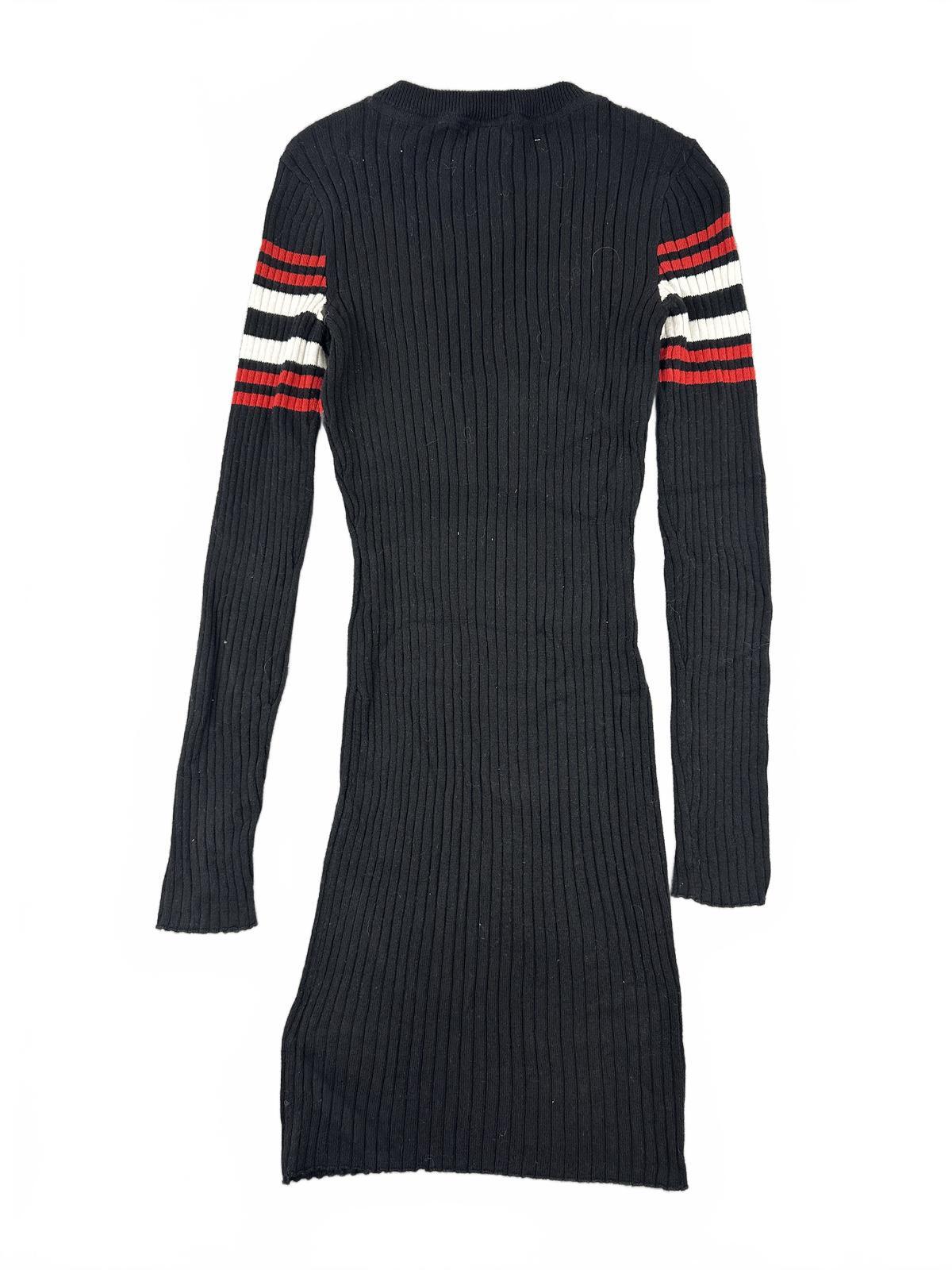 H&M Divided Ribbed Knit Sweater Dress Black Red White Striped Fitted Long Sleeve