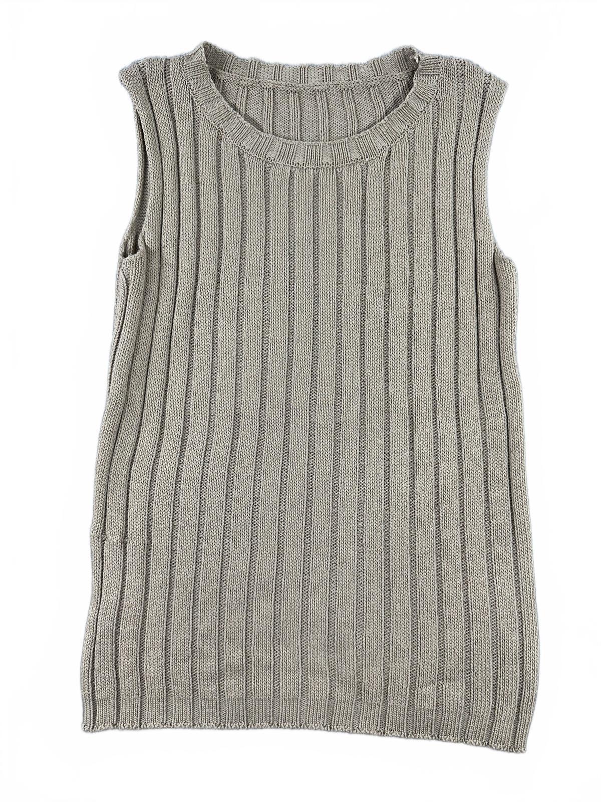 Khaki Ribbed Knit Sleeveless Sweater Vest Tank Top Casual