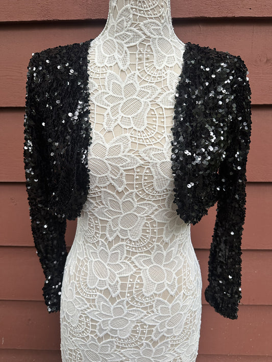 Sugar & Spice Black Sequin Cropped Bolero Jacket Glamorous Party Festival