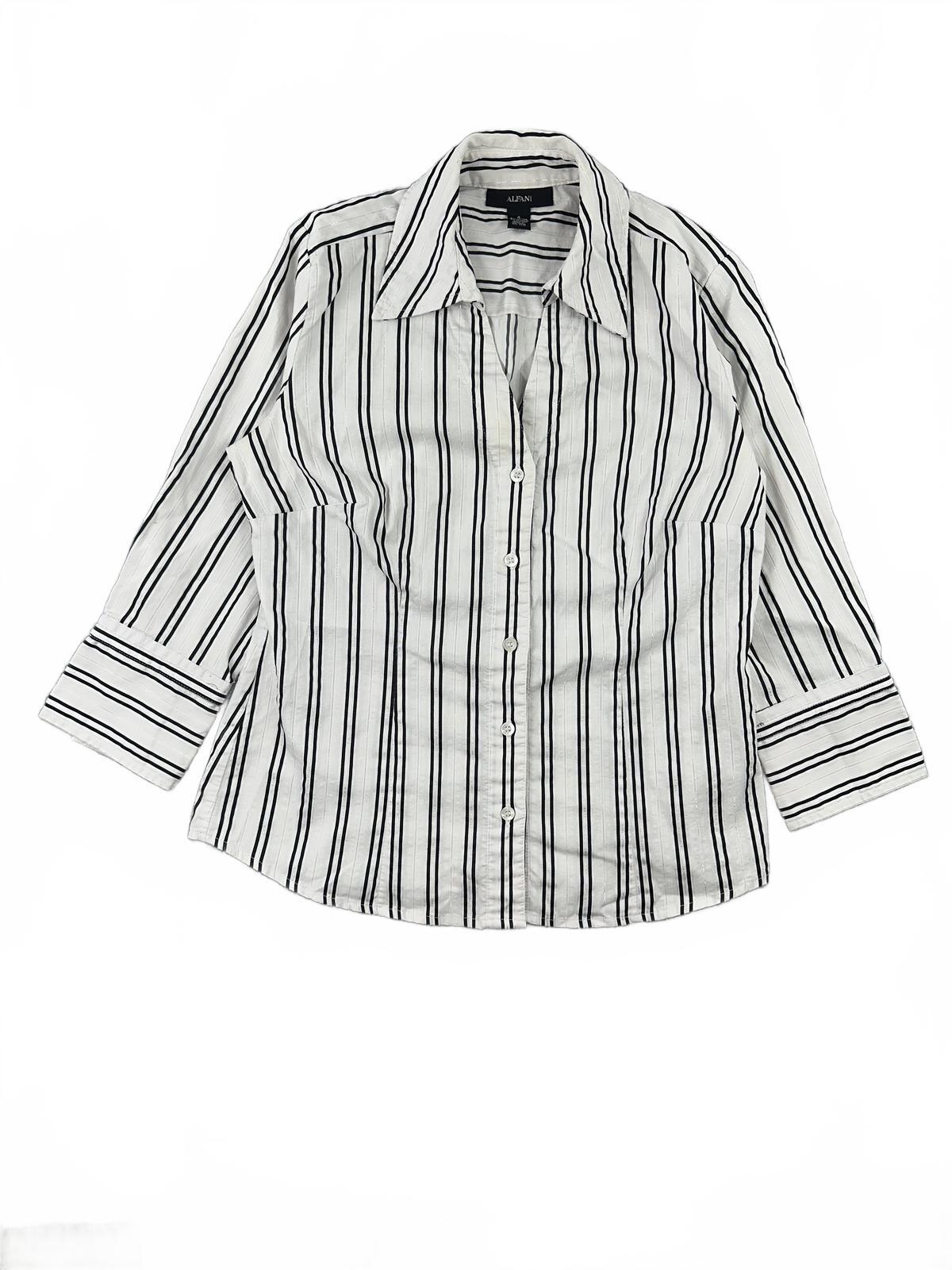 Alfani White and Black Vertical Stripe Button Up Shirt