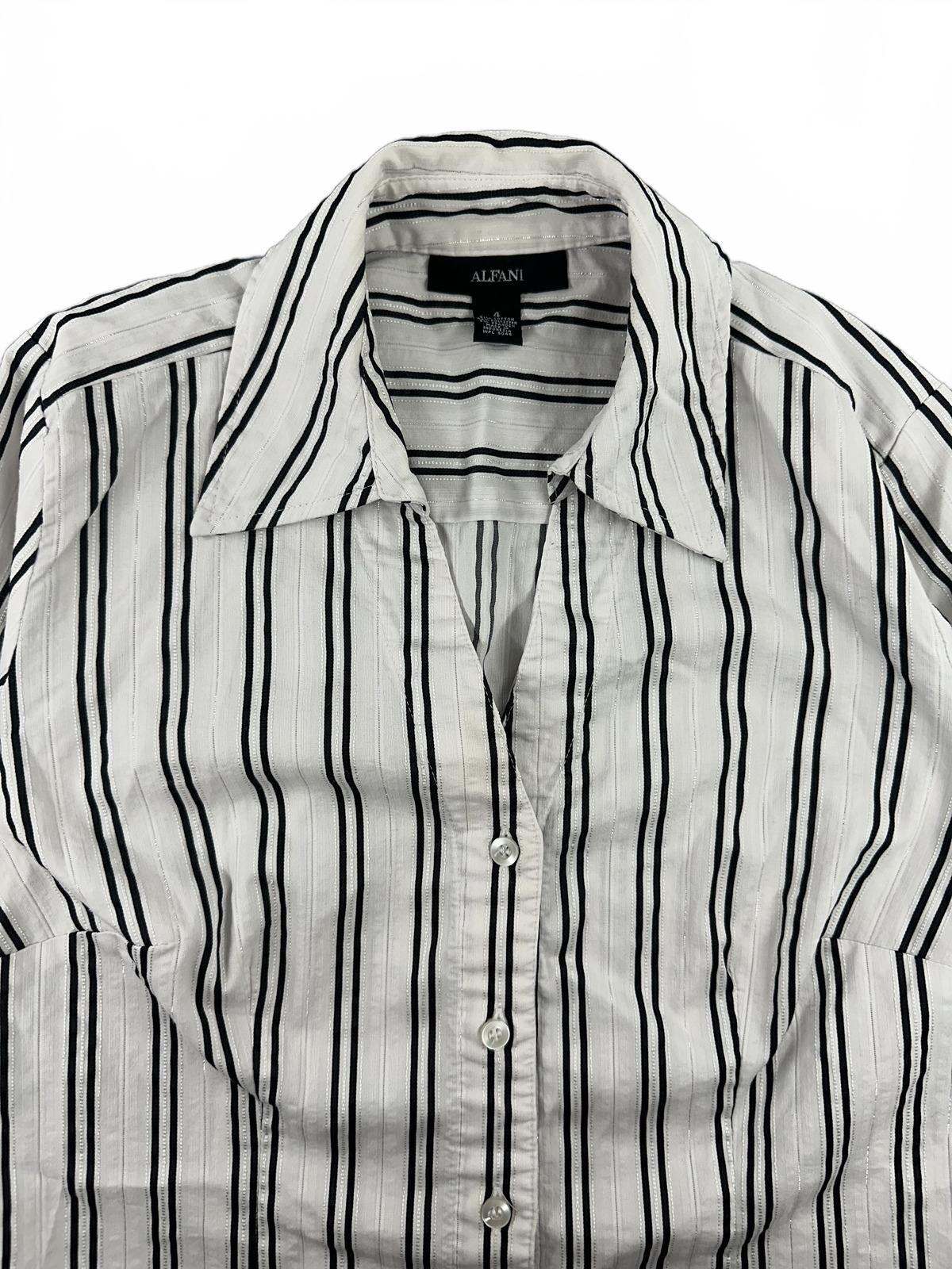 Alfani White and Black Vertical Stripe Button Up Shirt