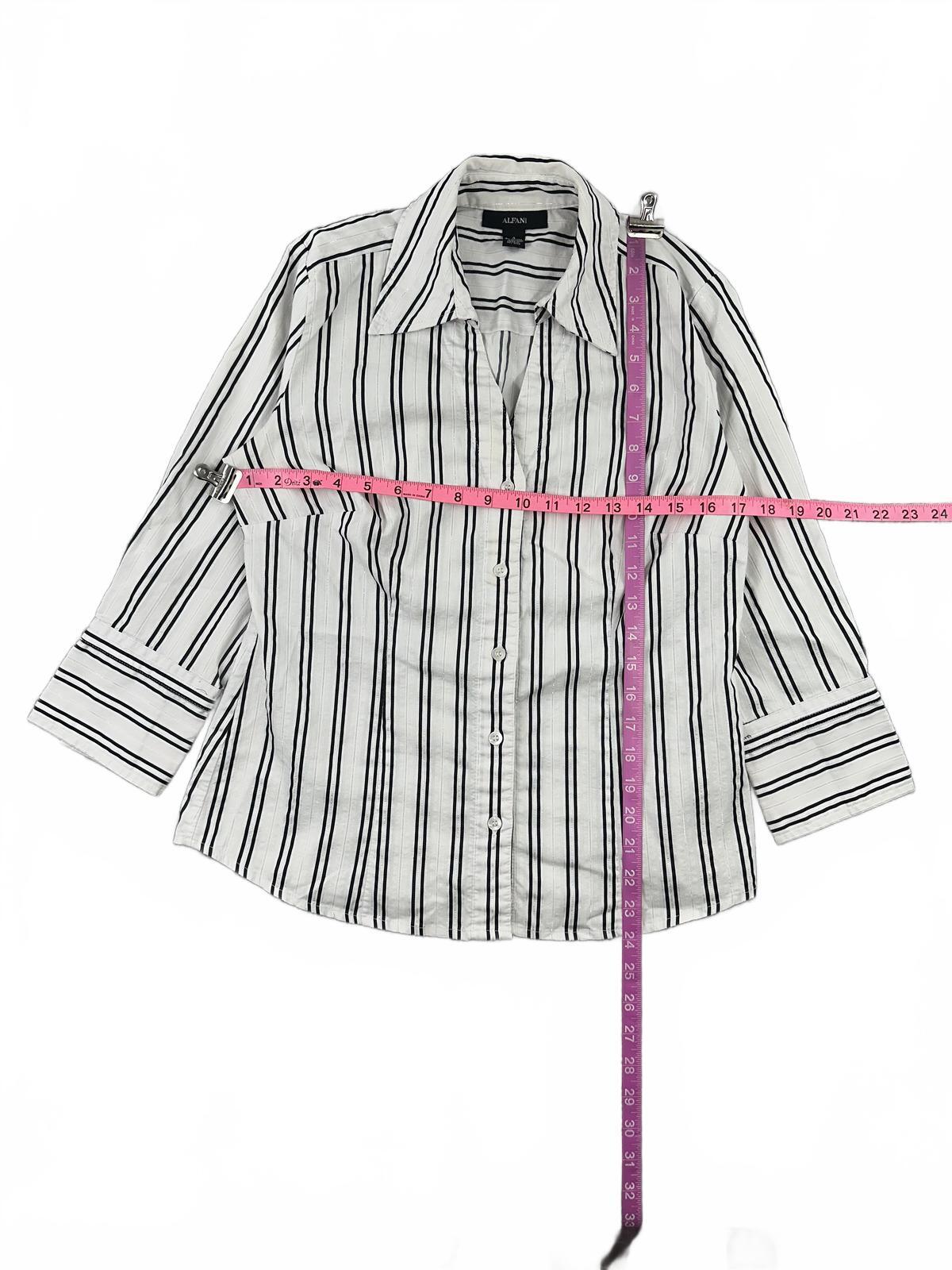 Alfani White and Black Vertical Stripe Button Up Shirt
