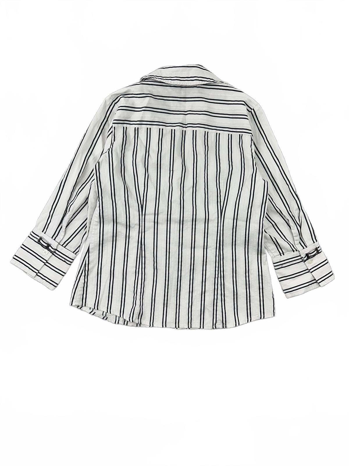 Alfani White and Black Vertical Stripe Button Up Shirt