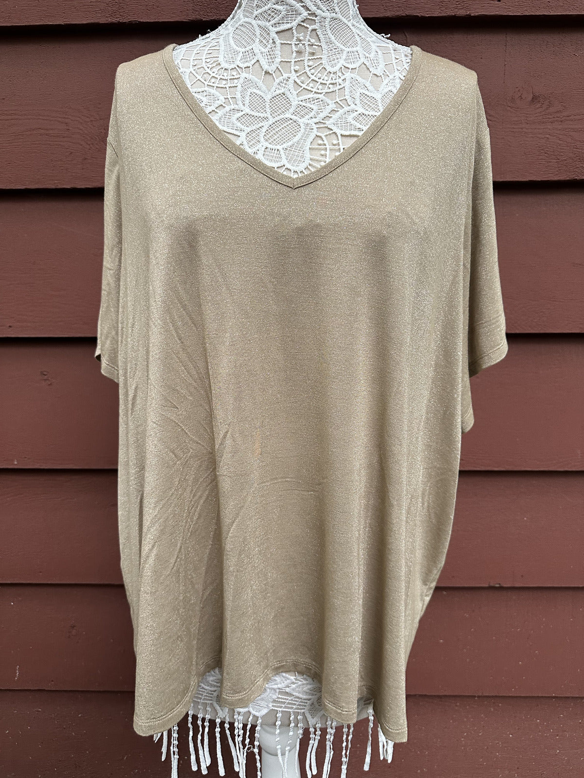 Old Navy Luxe  V Neck Tunic Top in Neutral Beige Gold Bohemian