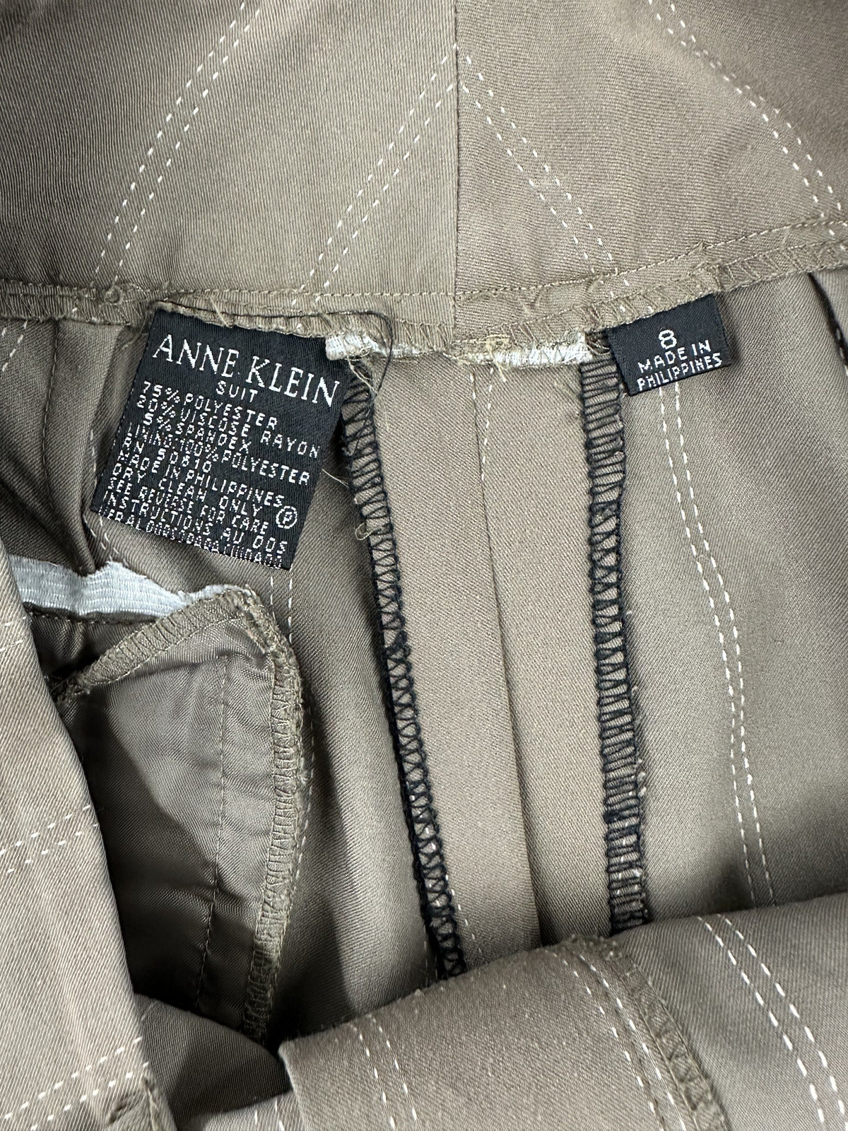 Annie Klein Taupe Pinstripe Wide Leg Trousers Tailored Office Business
