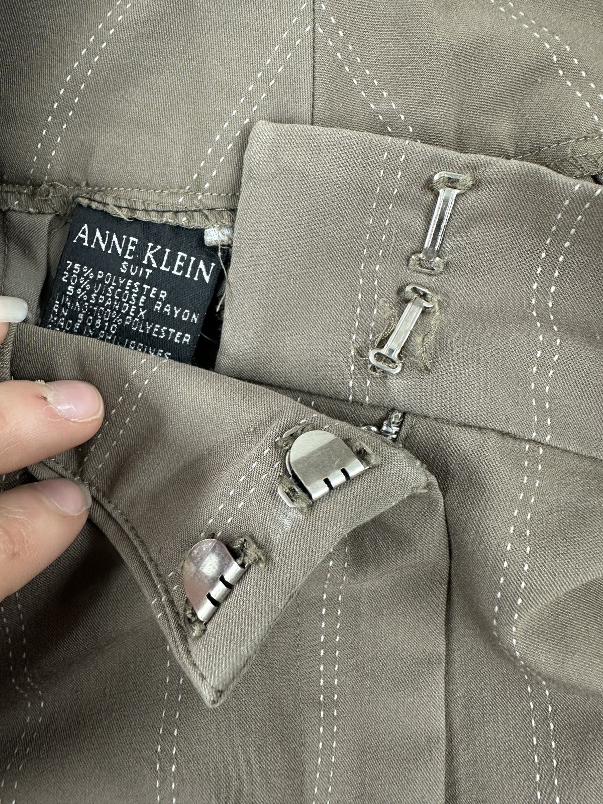 Annie Klein Taupe Pinstripe Wide Leg Trousers Tailored Office Business